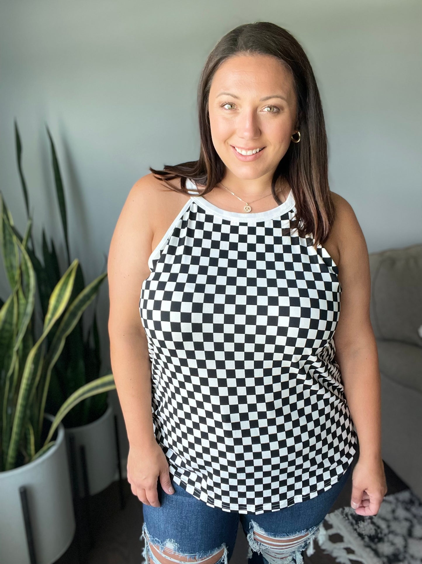 Start the Races Checkered Halter Top