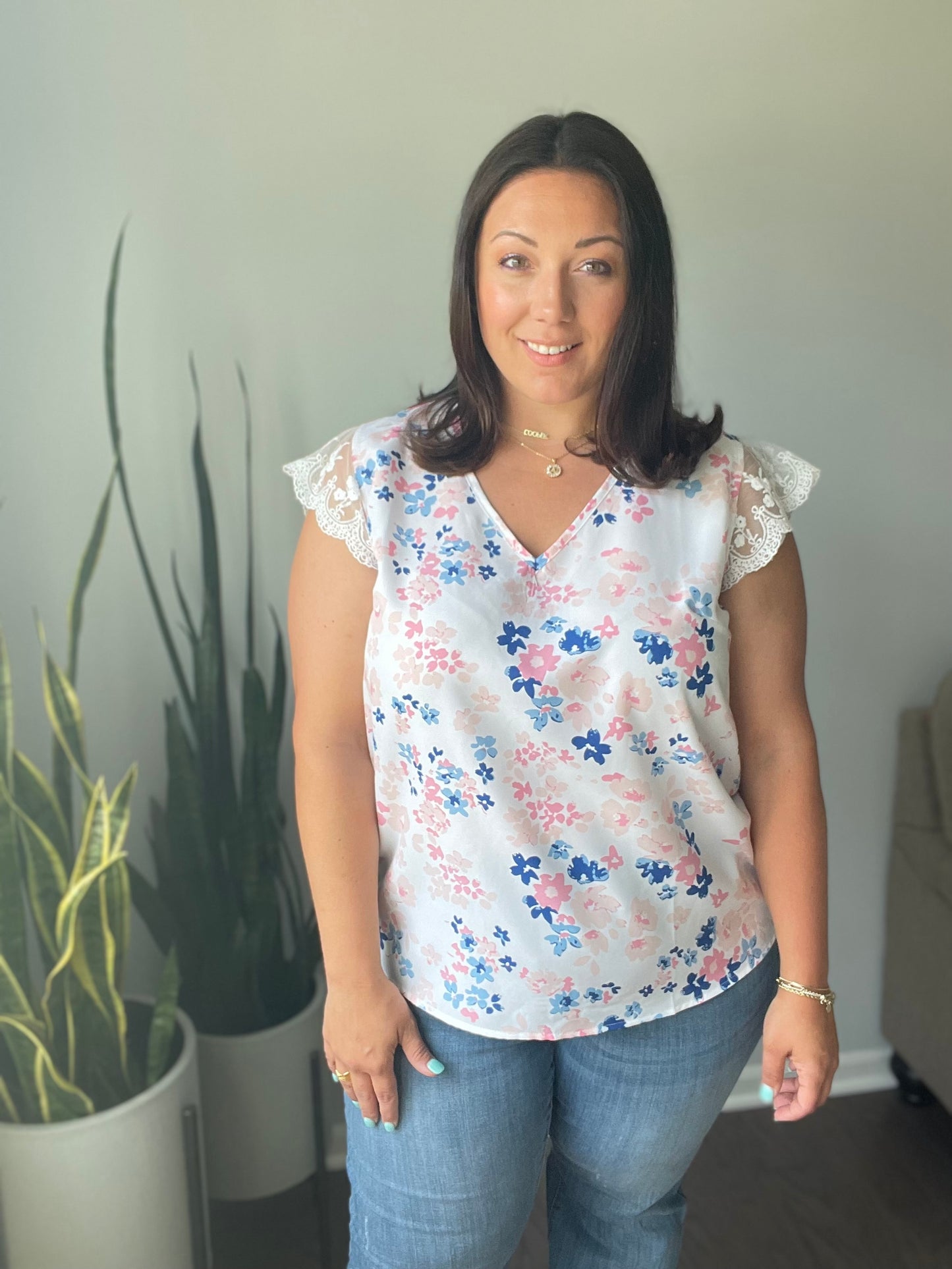 Still the One Lace Sleeve Floral Top