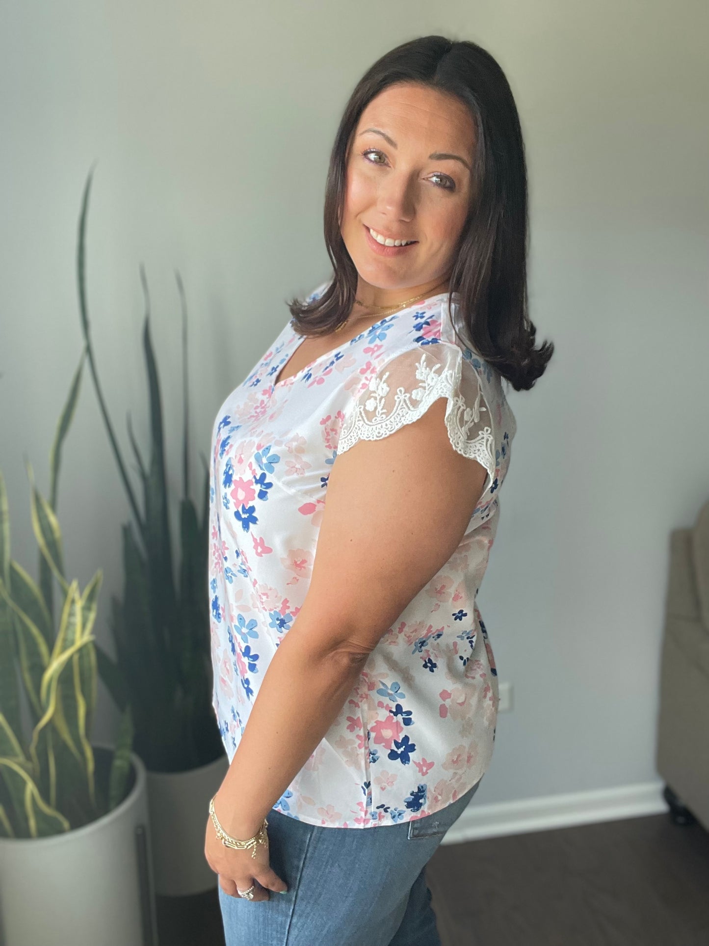 Still the One Lace Sleeve Floral Top