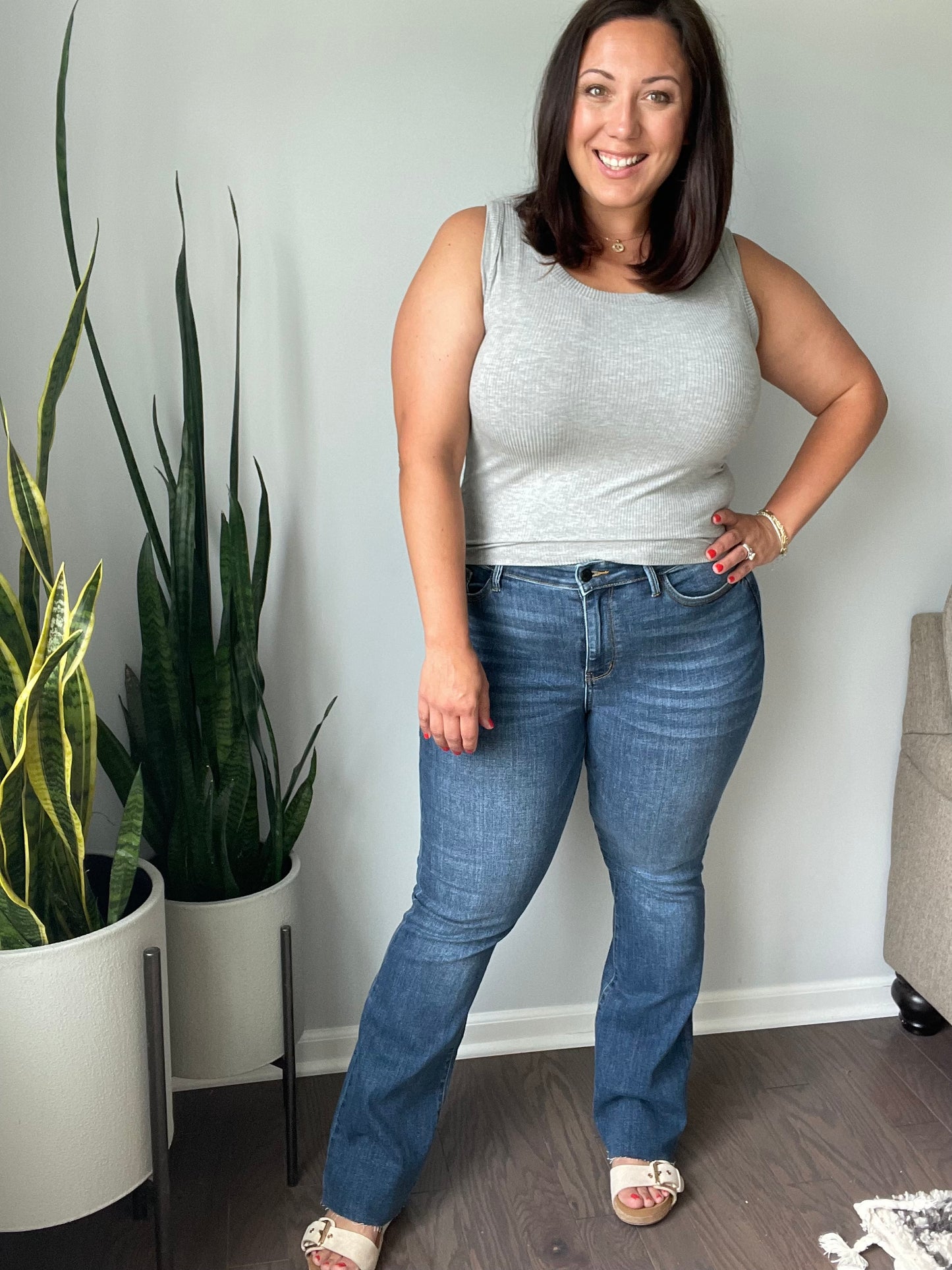 Josephine Mid Rise Raw Hem Bootcut Jeans