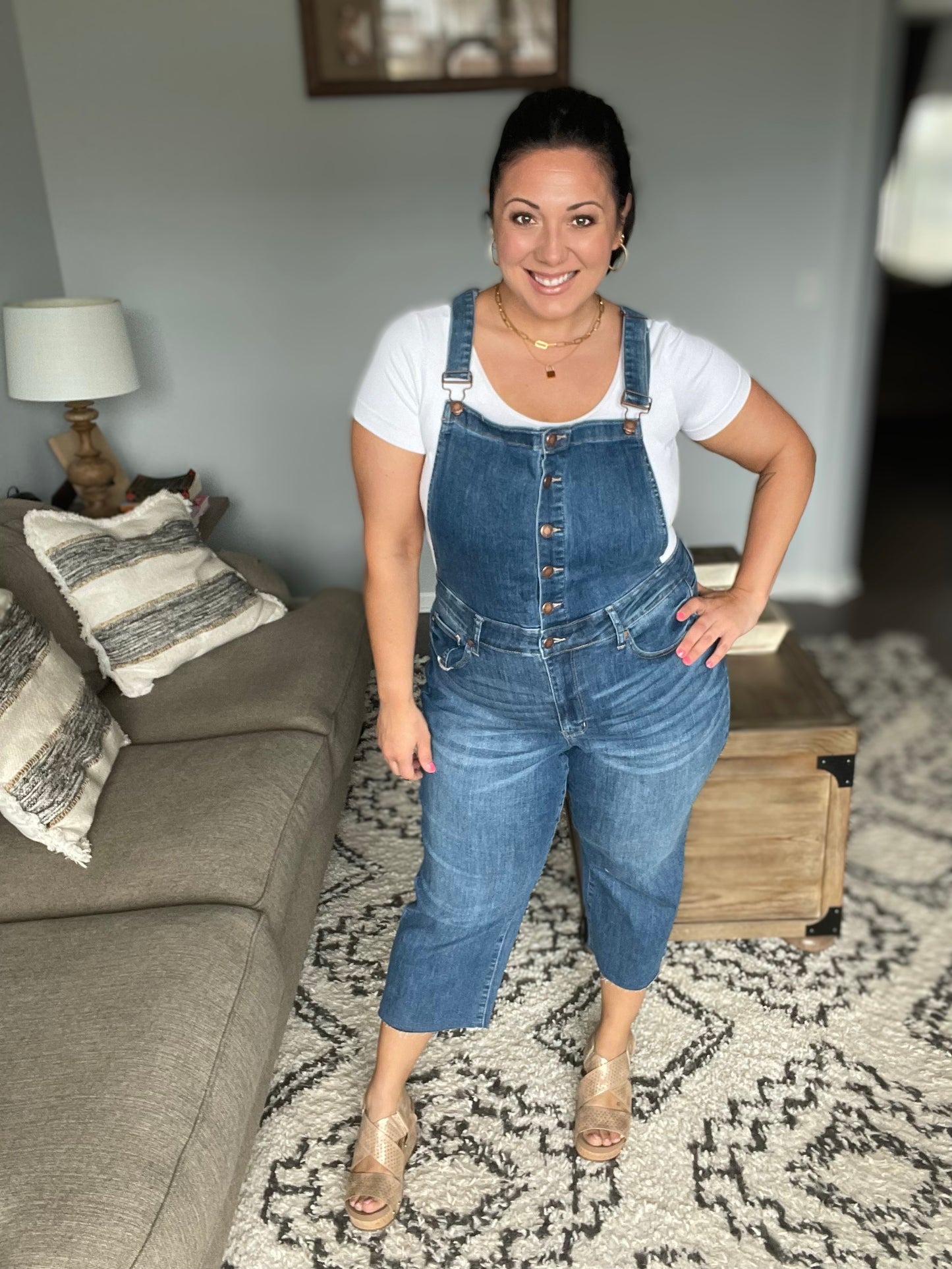 Priscilla High Rise Crop Wide Leg Denim Overalls
