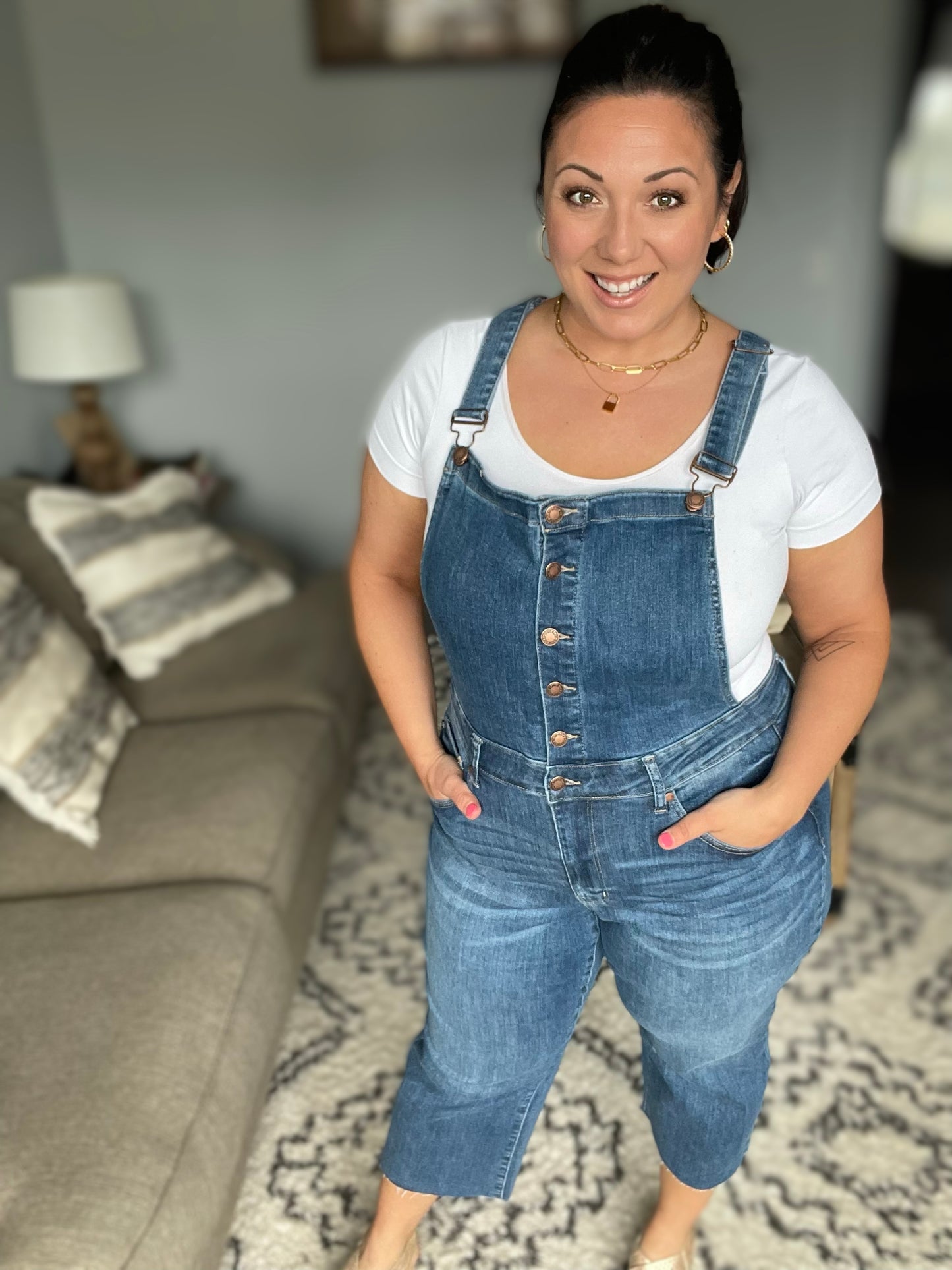 Priscilla High Rise Crop Wide Leg Denim Overalls