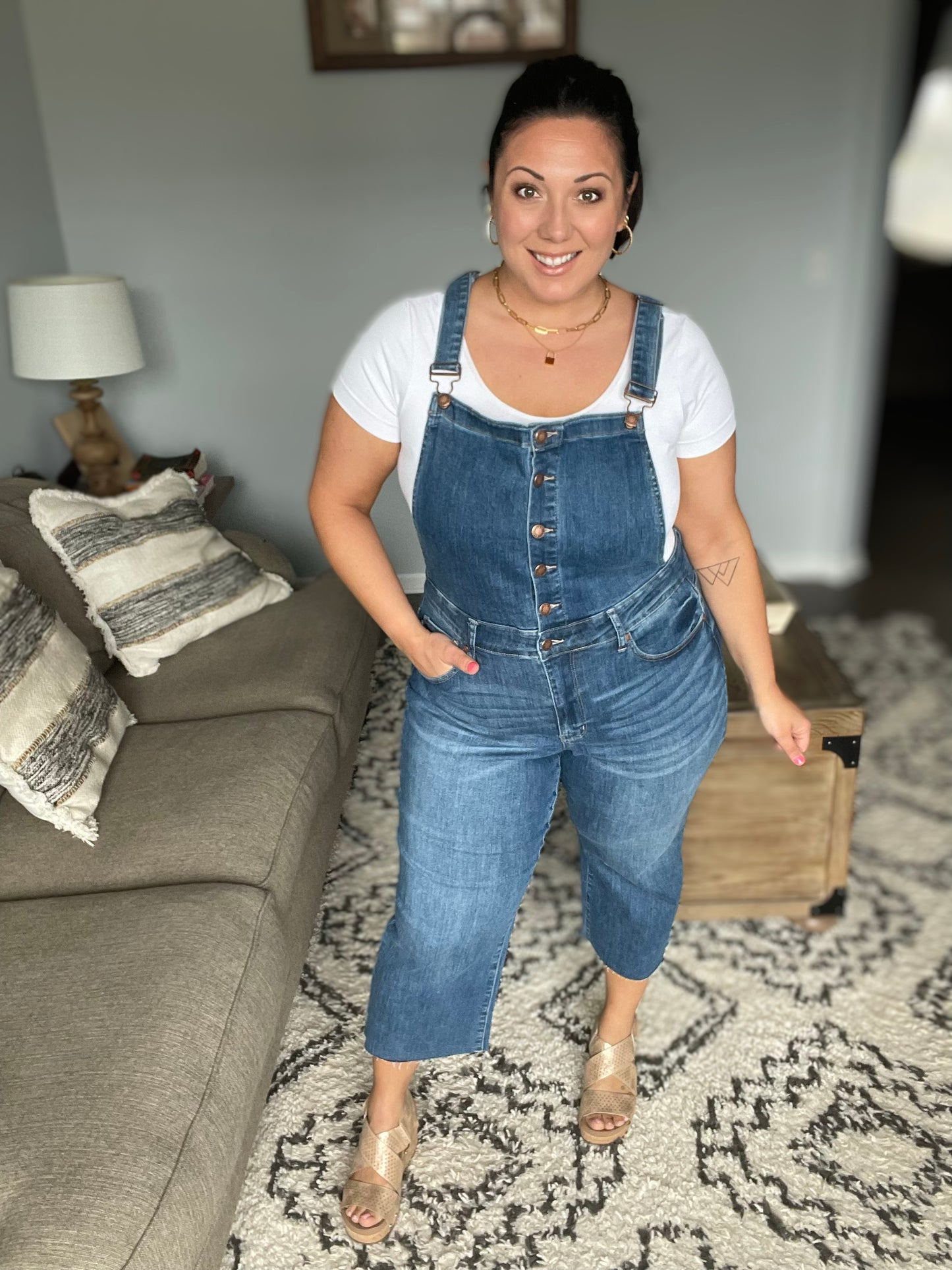Priscilla High Rise Crop Wide Leg Denim Overalls