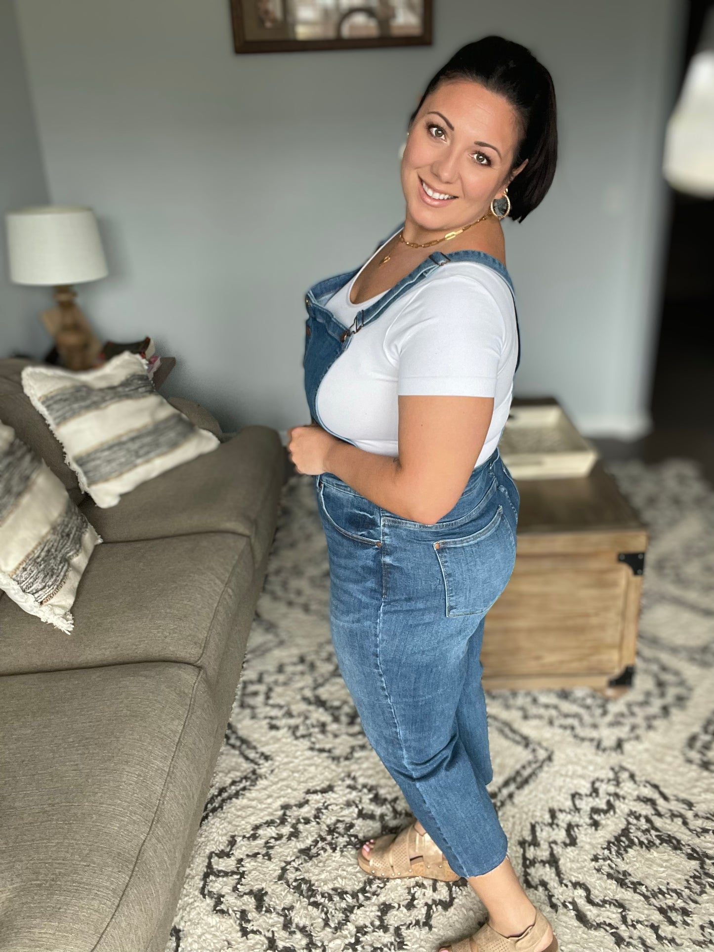 Priscilla High Rise Crop Wide Leg Denim Overalls