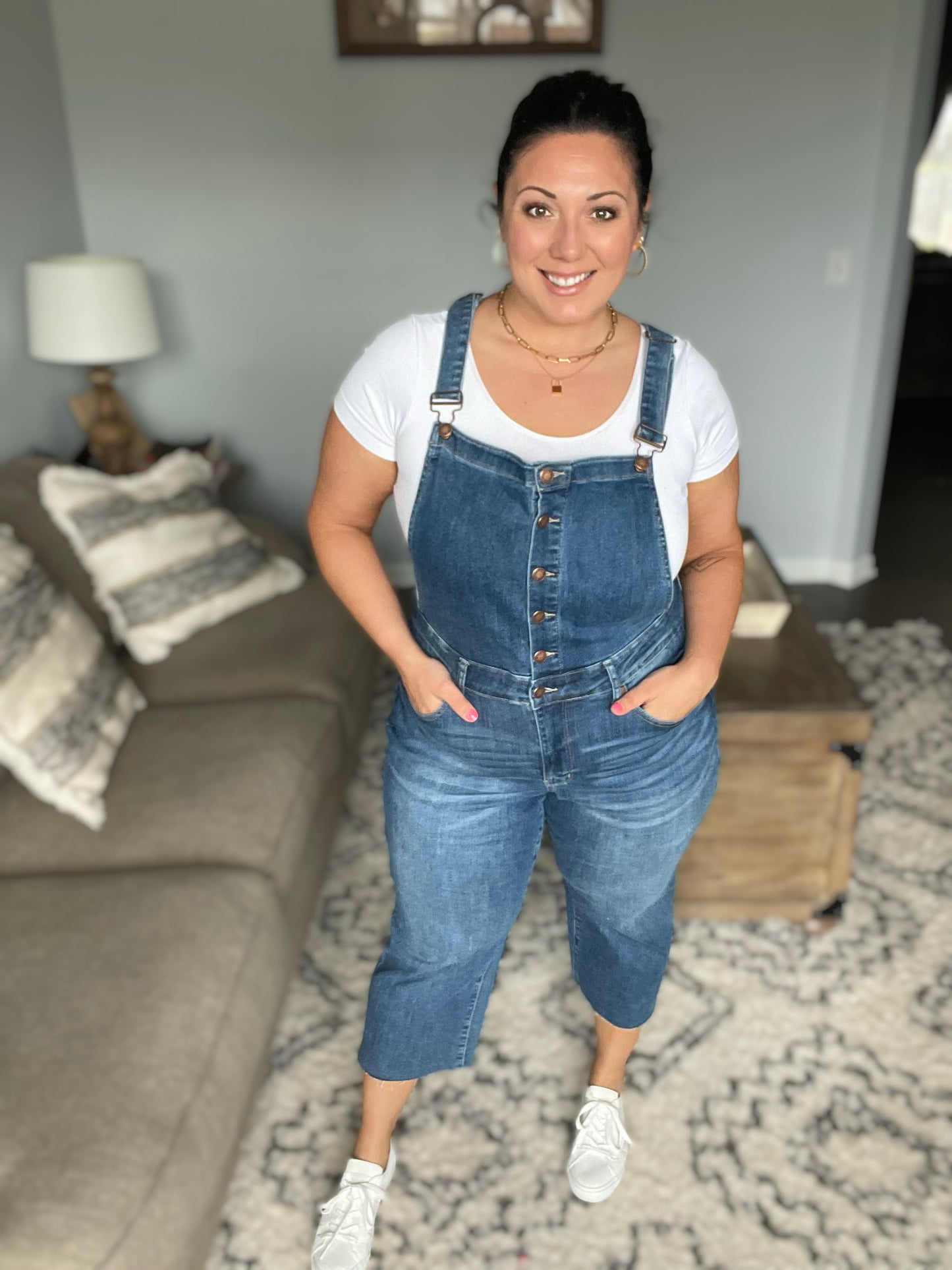 Priscilla High Rise Crop Wide Leg Denim Overalls