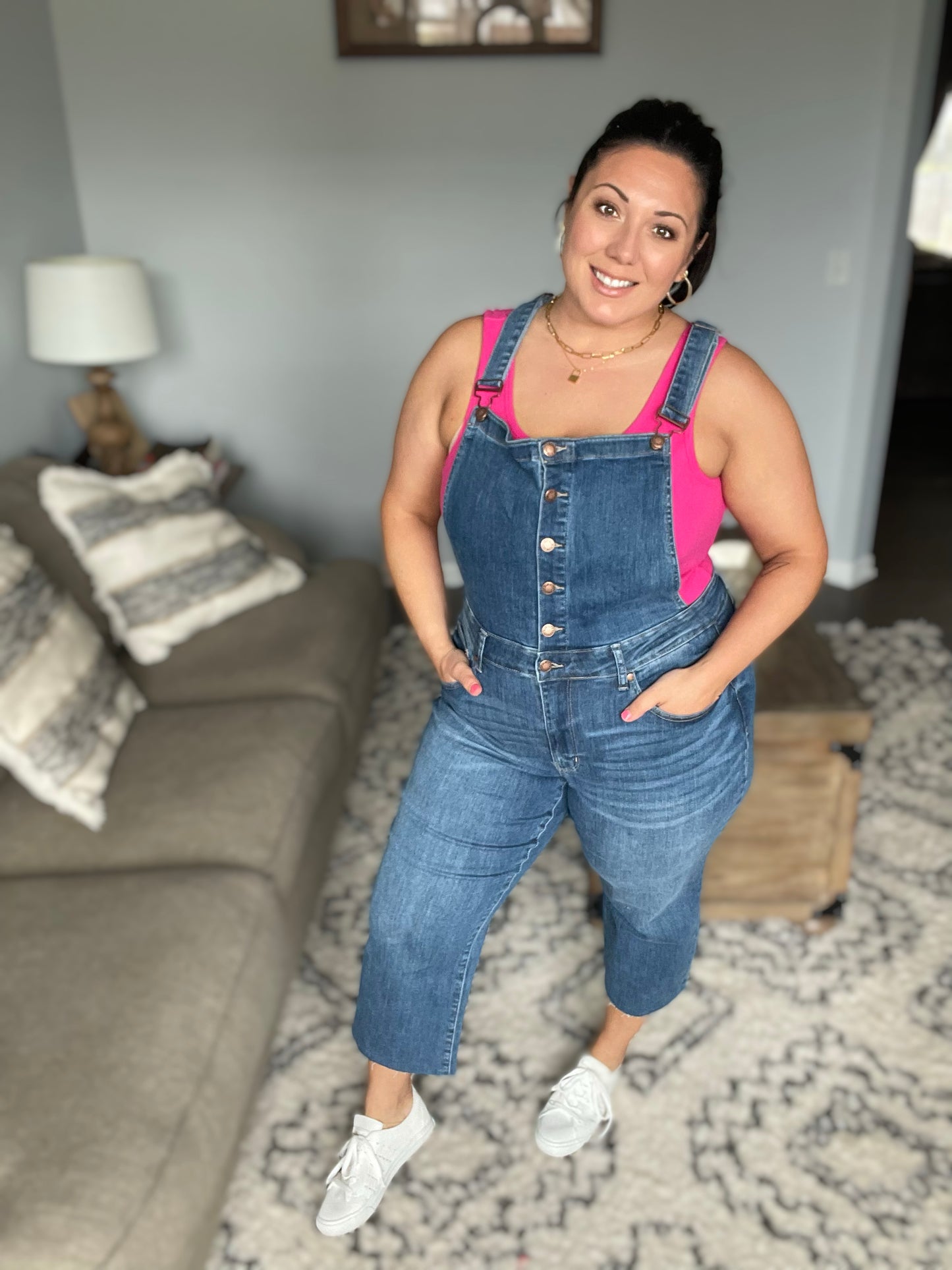 Priscilla High Rise Crop Wide Leg Denim Overalls