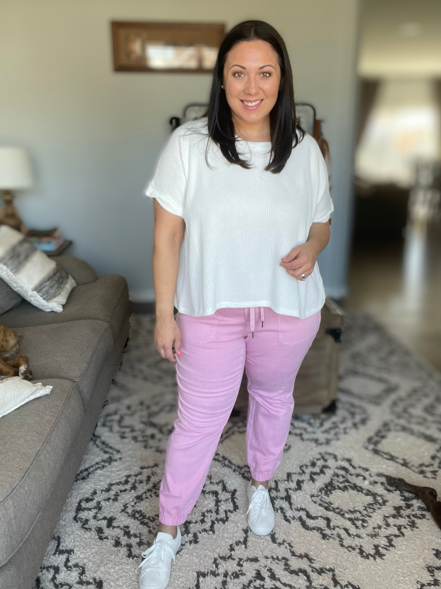 Regina High Rise Garment Dyed Pink Denim Jogger