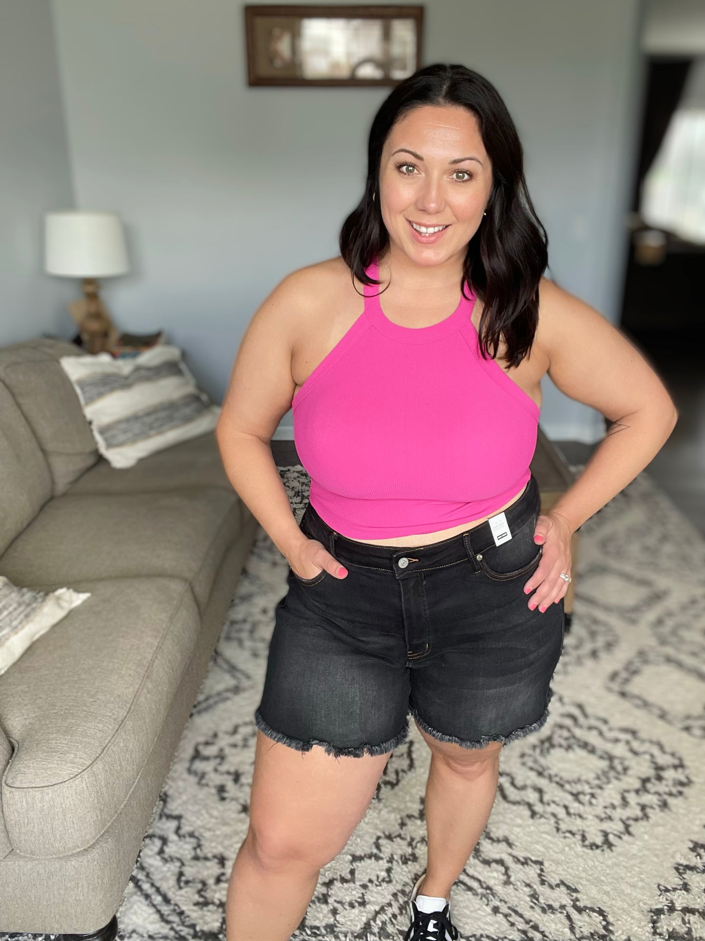 Ember High Rise Control Top Fray Hem Shorts