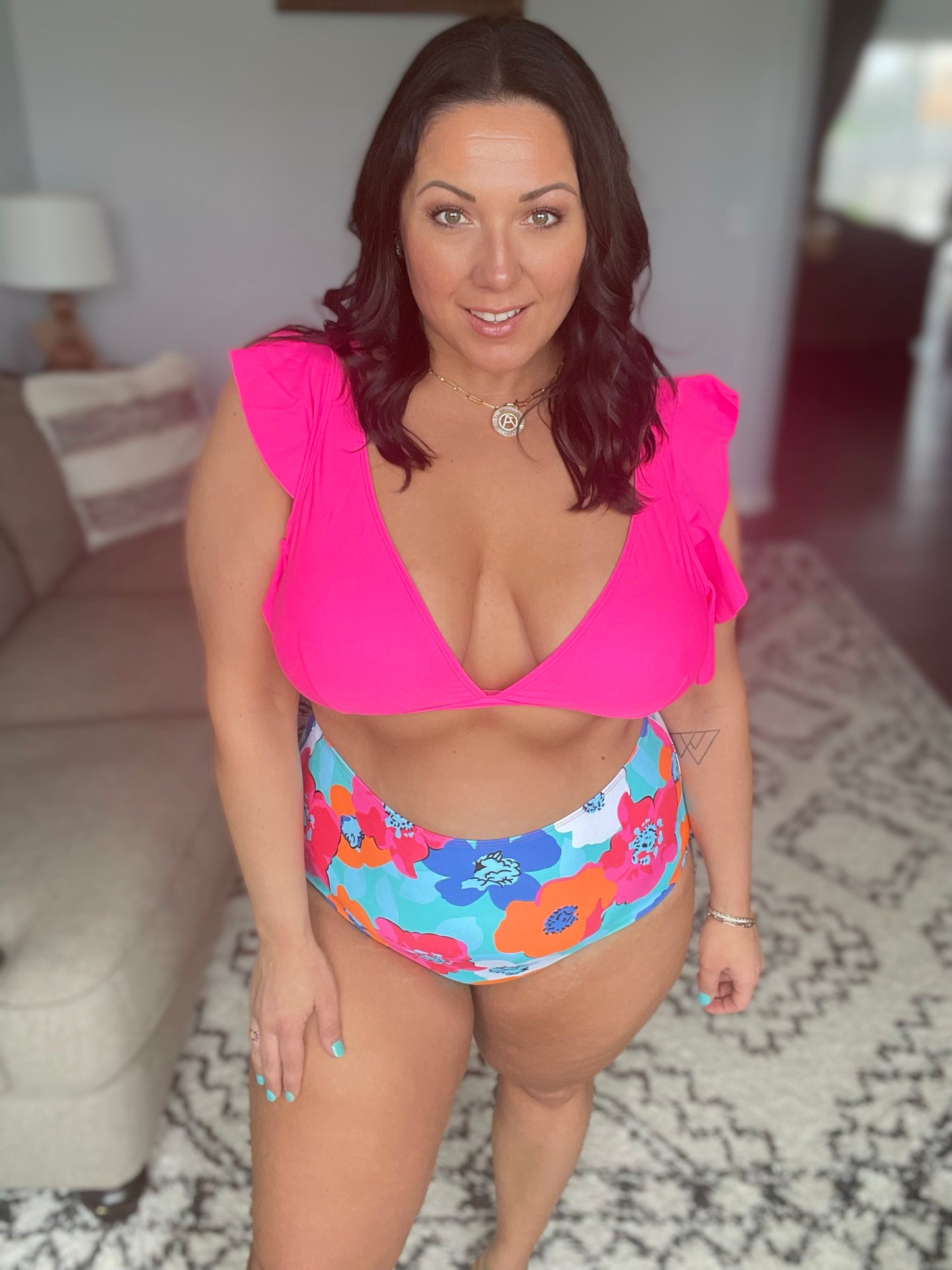 Panama Floral Print High Waisted Swim Bottoms
