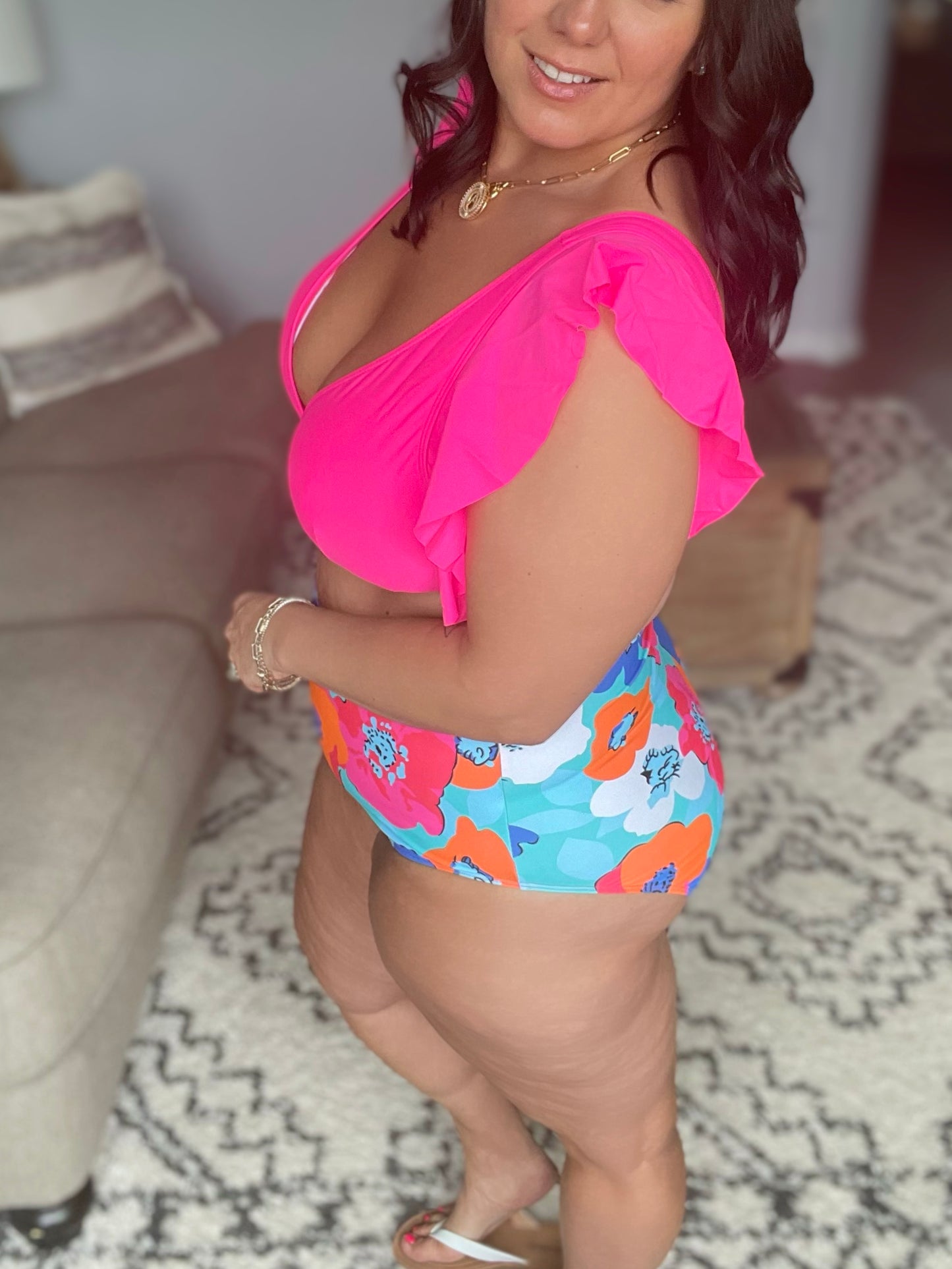 Panama Floral Print High Waisted Swim Bottoms