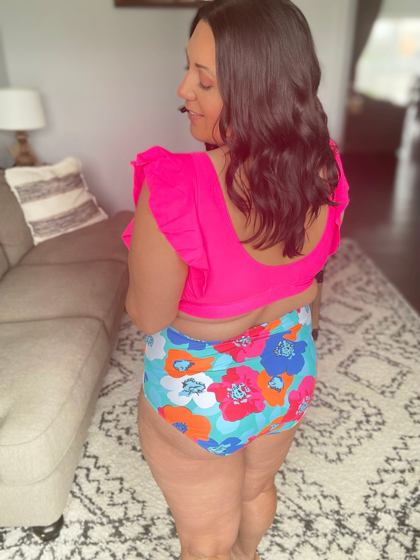 Panama Floral Print High Waisted Swim Bottoms