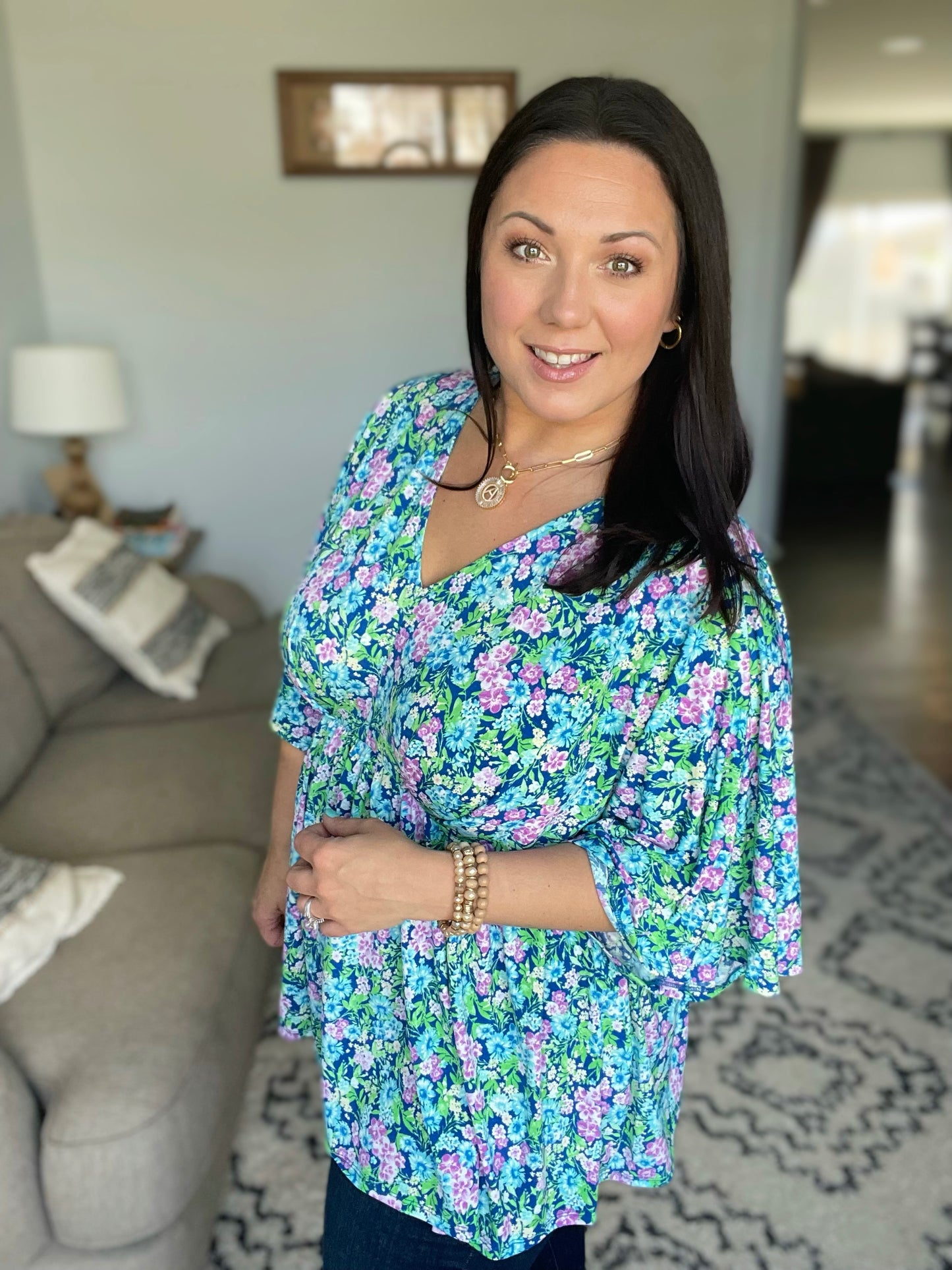 Dreamer Peplum Top in Navy and Mint Floral