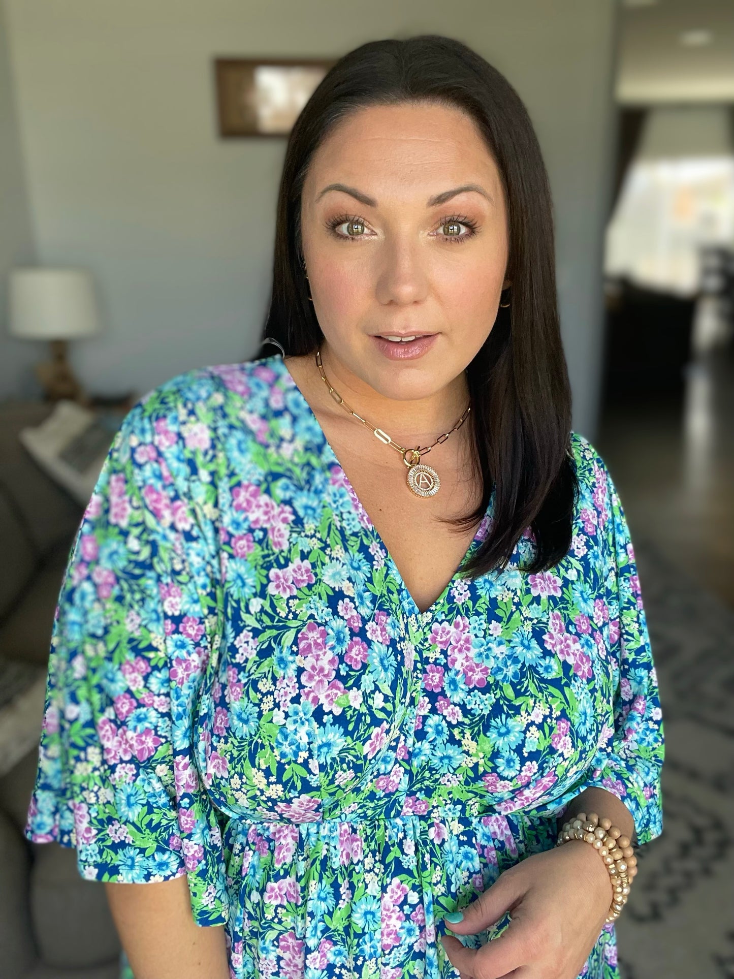 Dreamer Peplum Top in Navy and Mint Floral