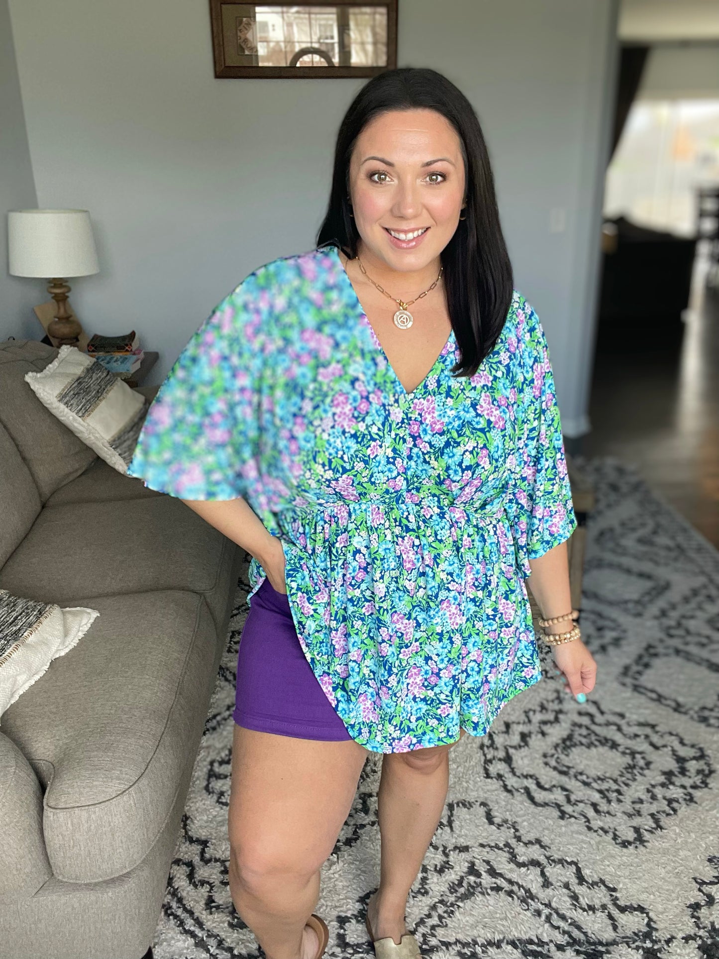 Dreamer Peplum Top in Navy and Mint Floral