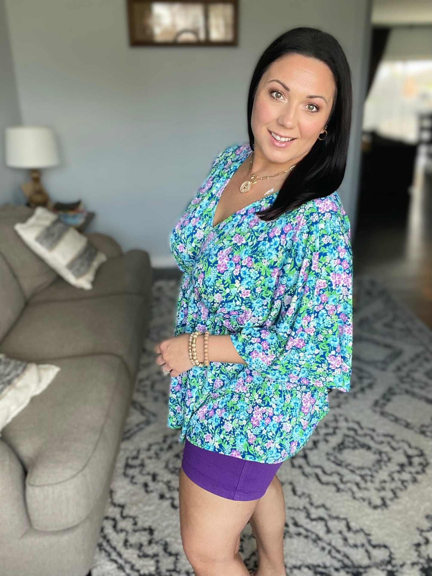 Dreamer Peplum Top in Navy and Mint Floral