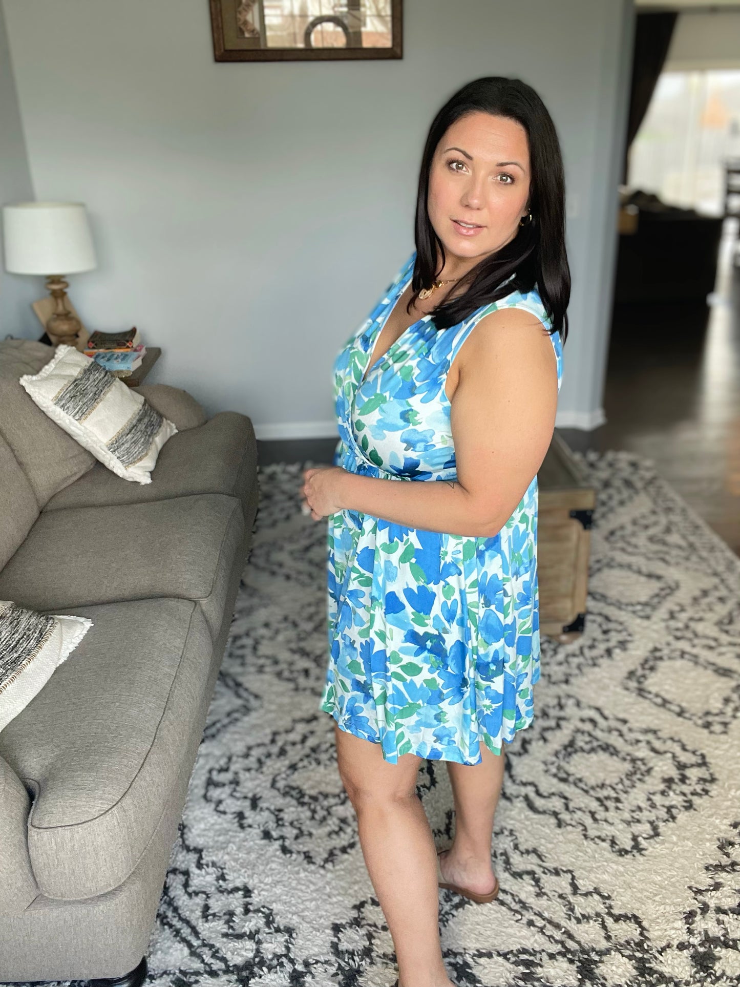 The Suns Been Quite Kind V-Neck Dress in Blue