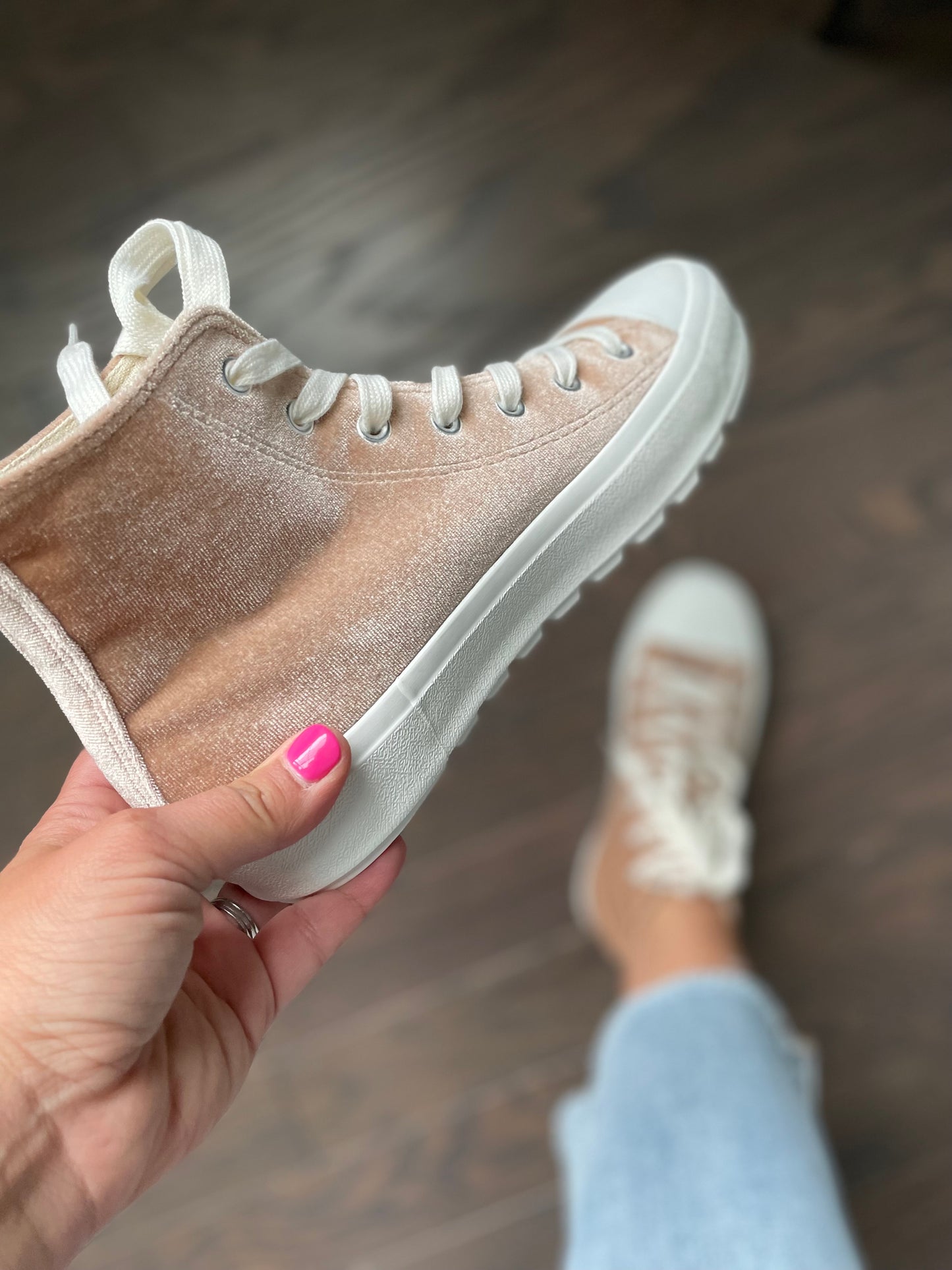 Run Me Down Velvet High Tops in Tan