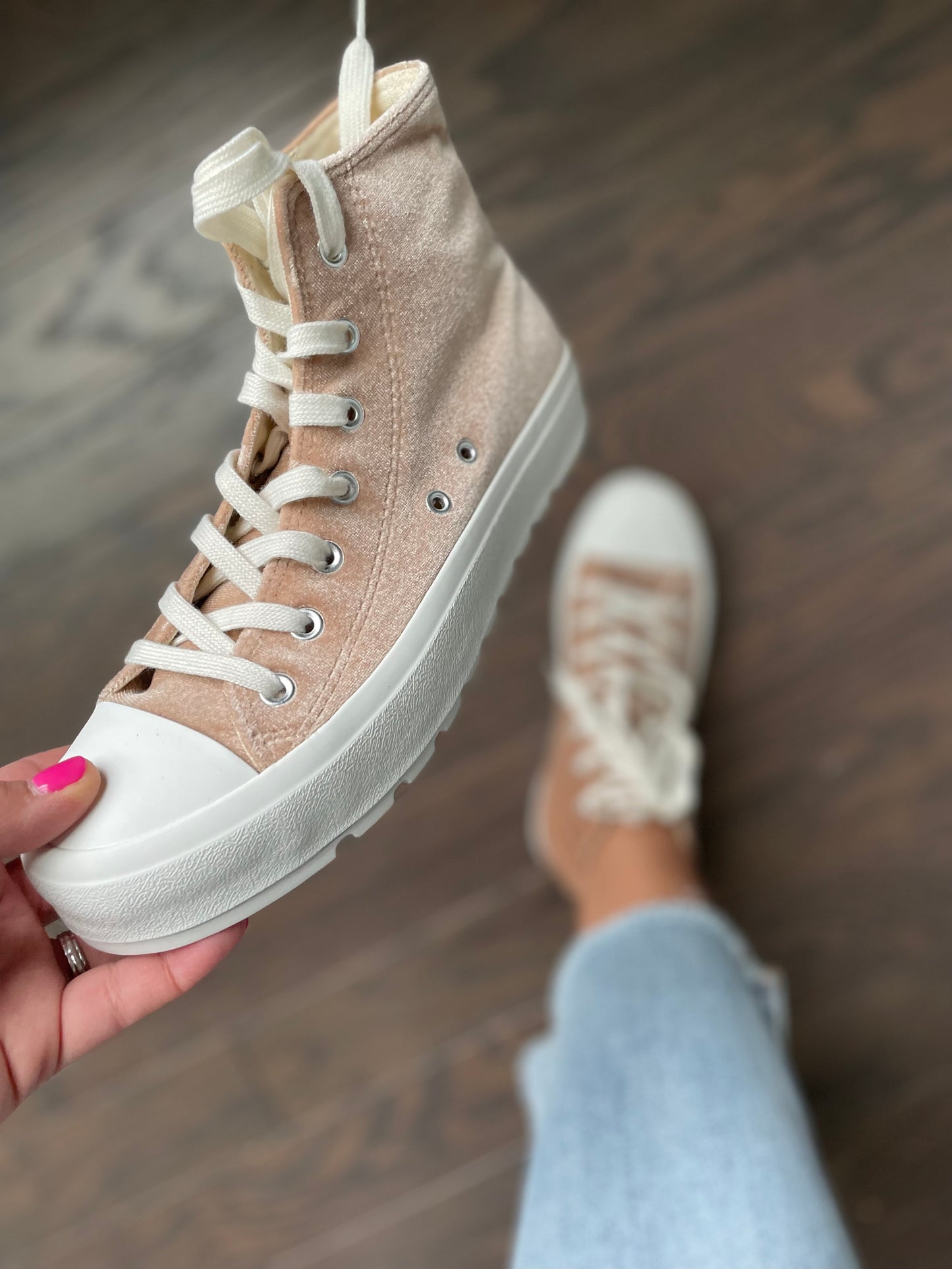 Run Me Down Velvet High Tops in Tan