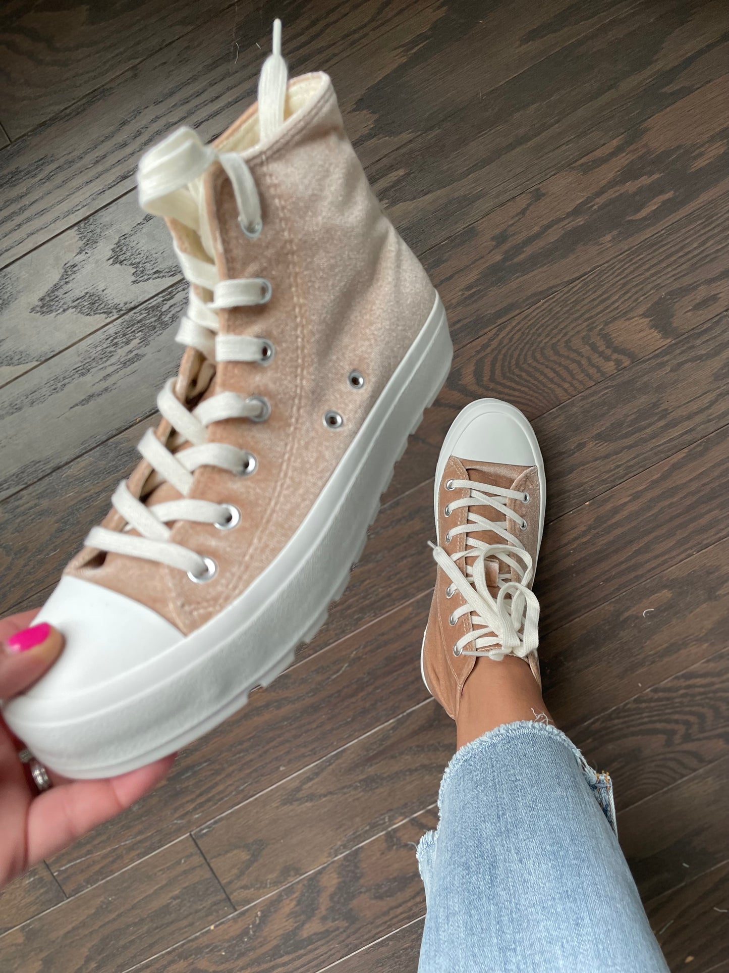 Run Me Down Velvet High Tops in Tan