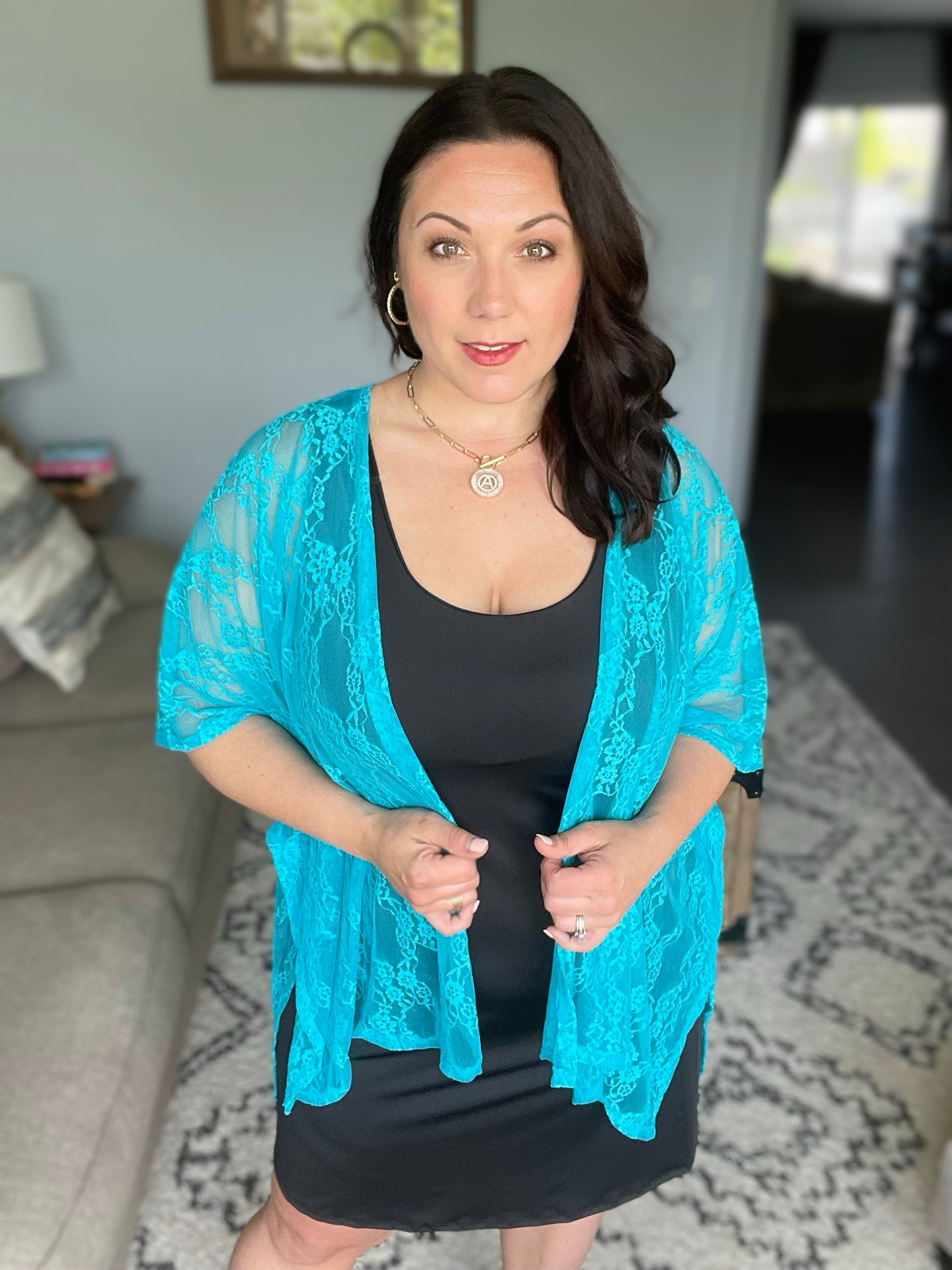 Good Days Ahead Lace Kimono In Teal