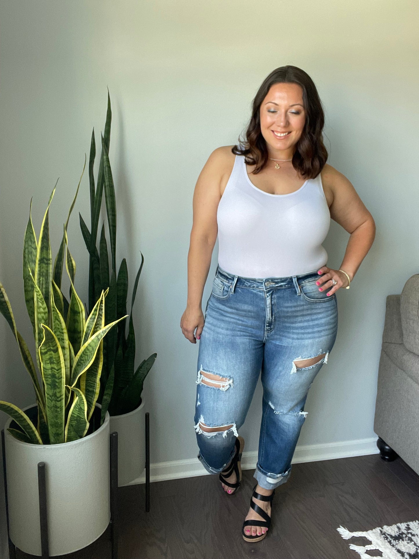 Sample: Belinda High Rise Distressed Straight Jeans