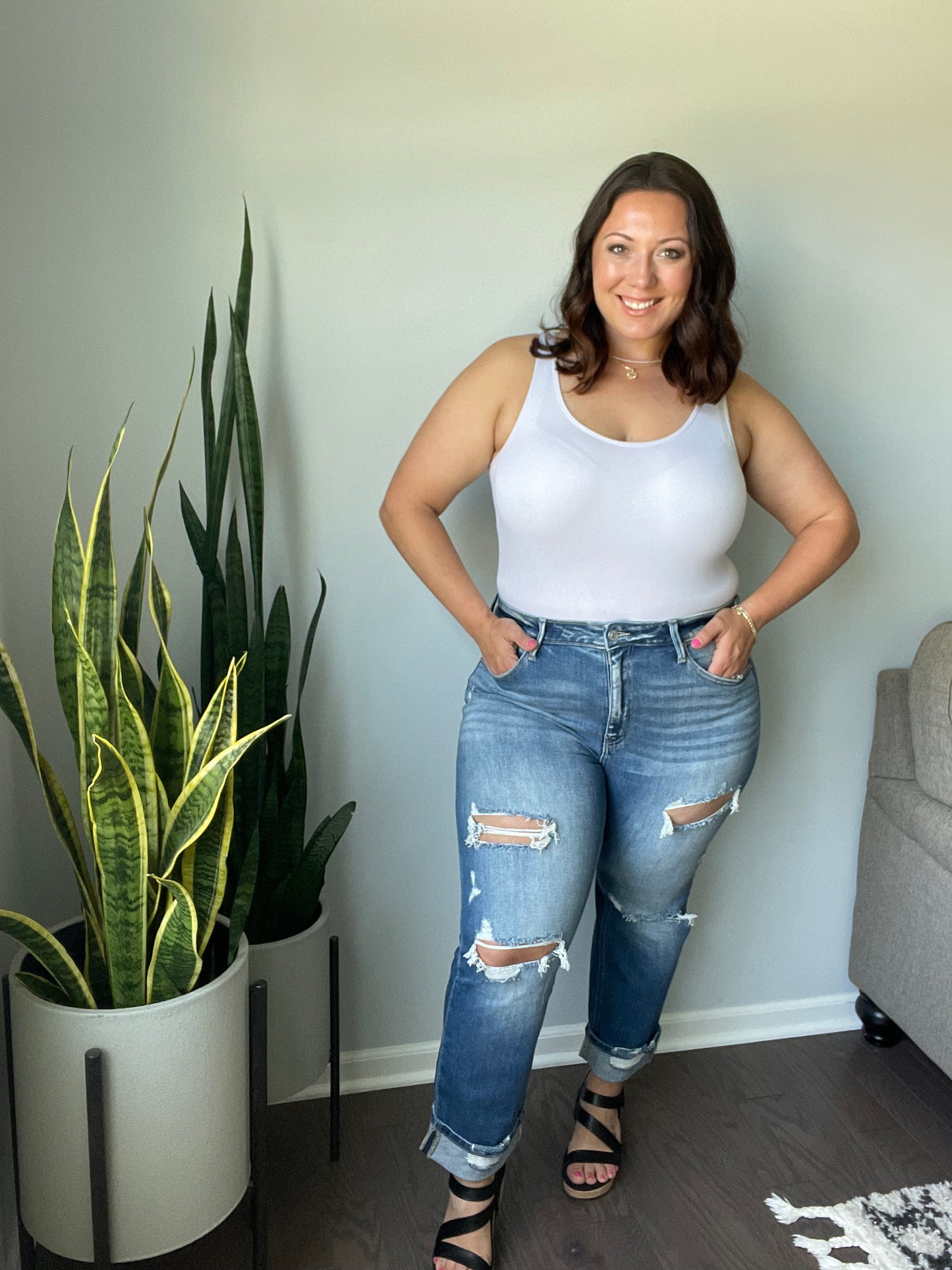 Belinda High Rise Distressed Straight Jeans