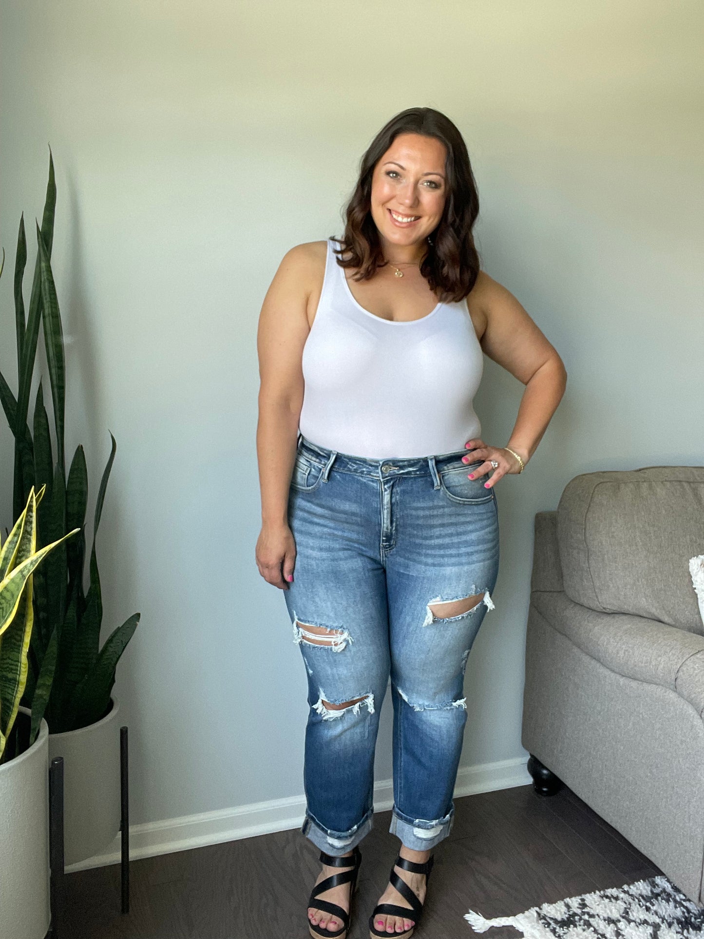 Belinda High Rise Distressed Straight Jeans