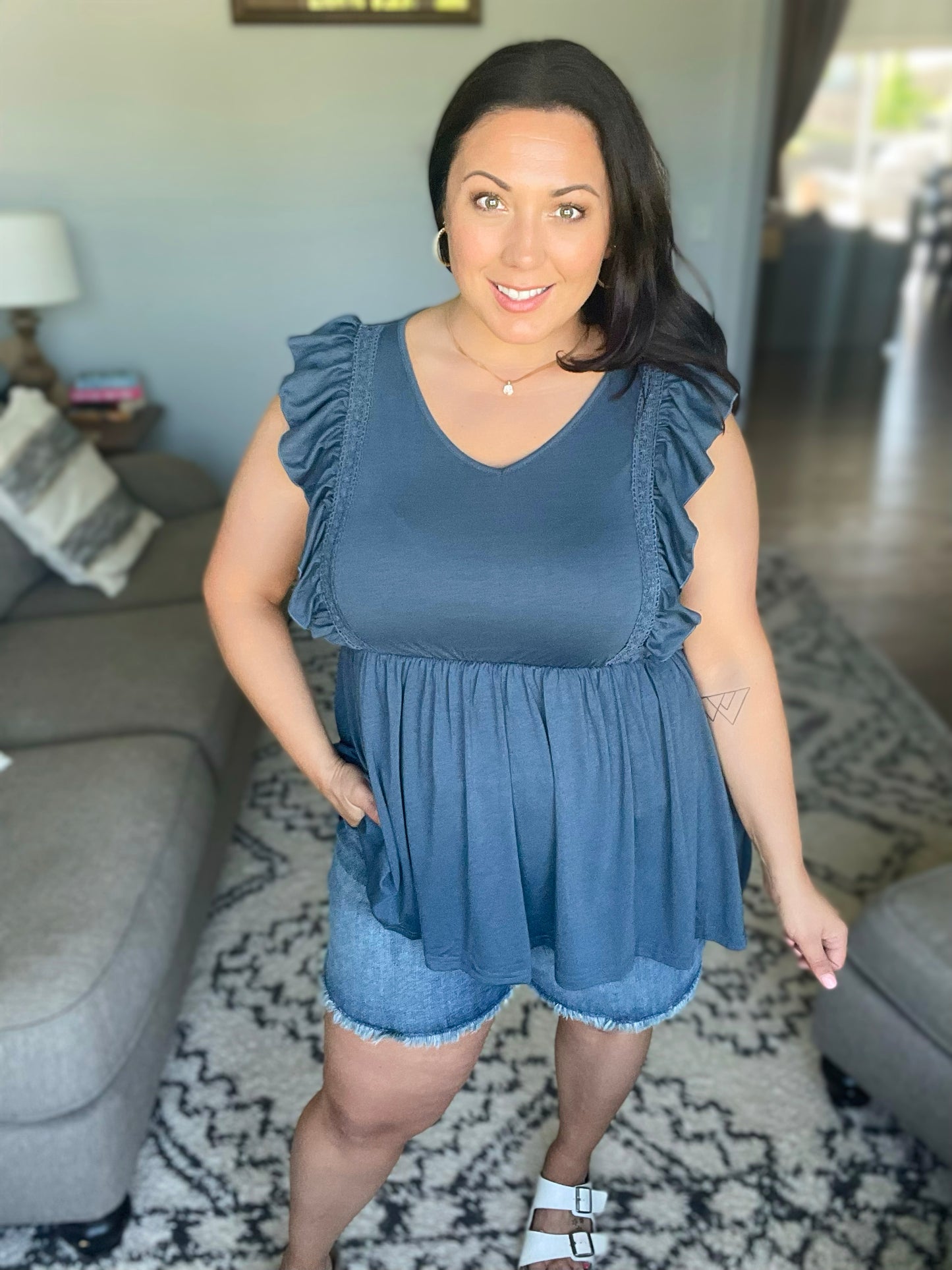 Before Now Ruffled Babydoll Top