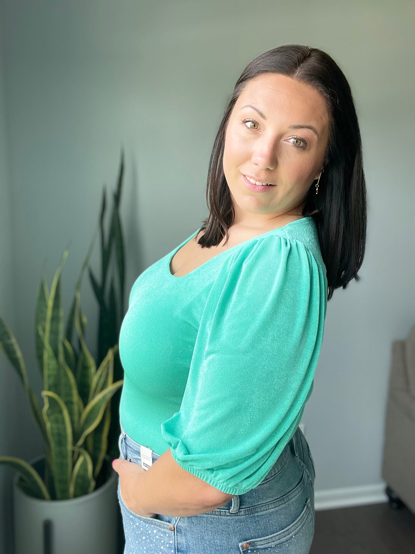 A Total Vision Square Neck Bodysuit in Mint
