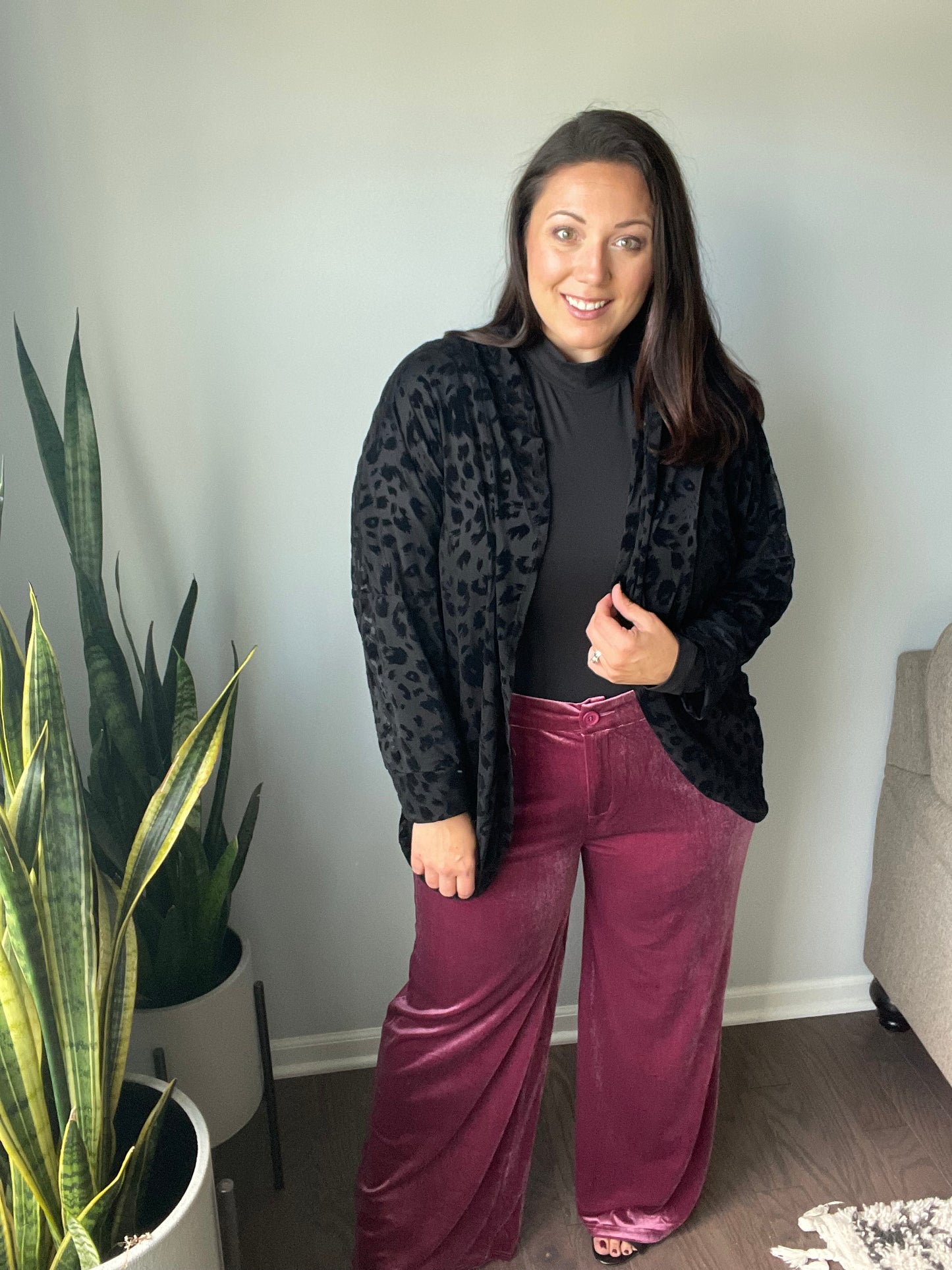 Frosted Plum Velvet Wide Leg Trousers
