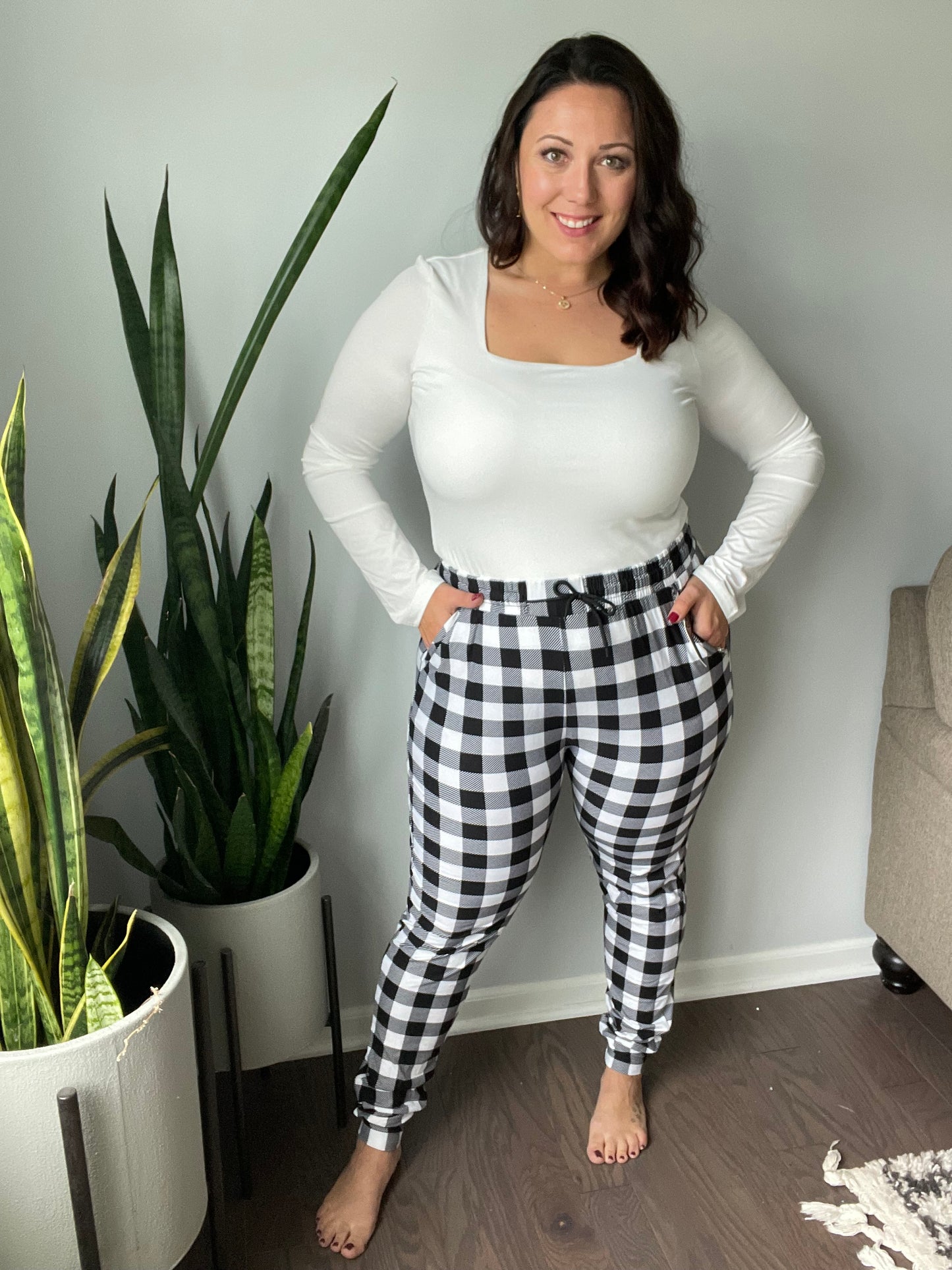 Your New Favorite Joggers in Black and White Buffalo Check