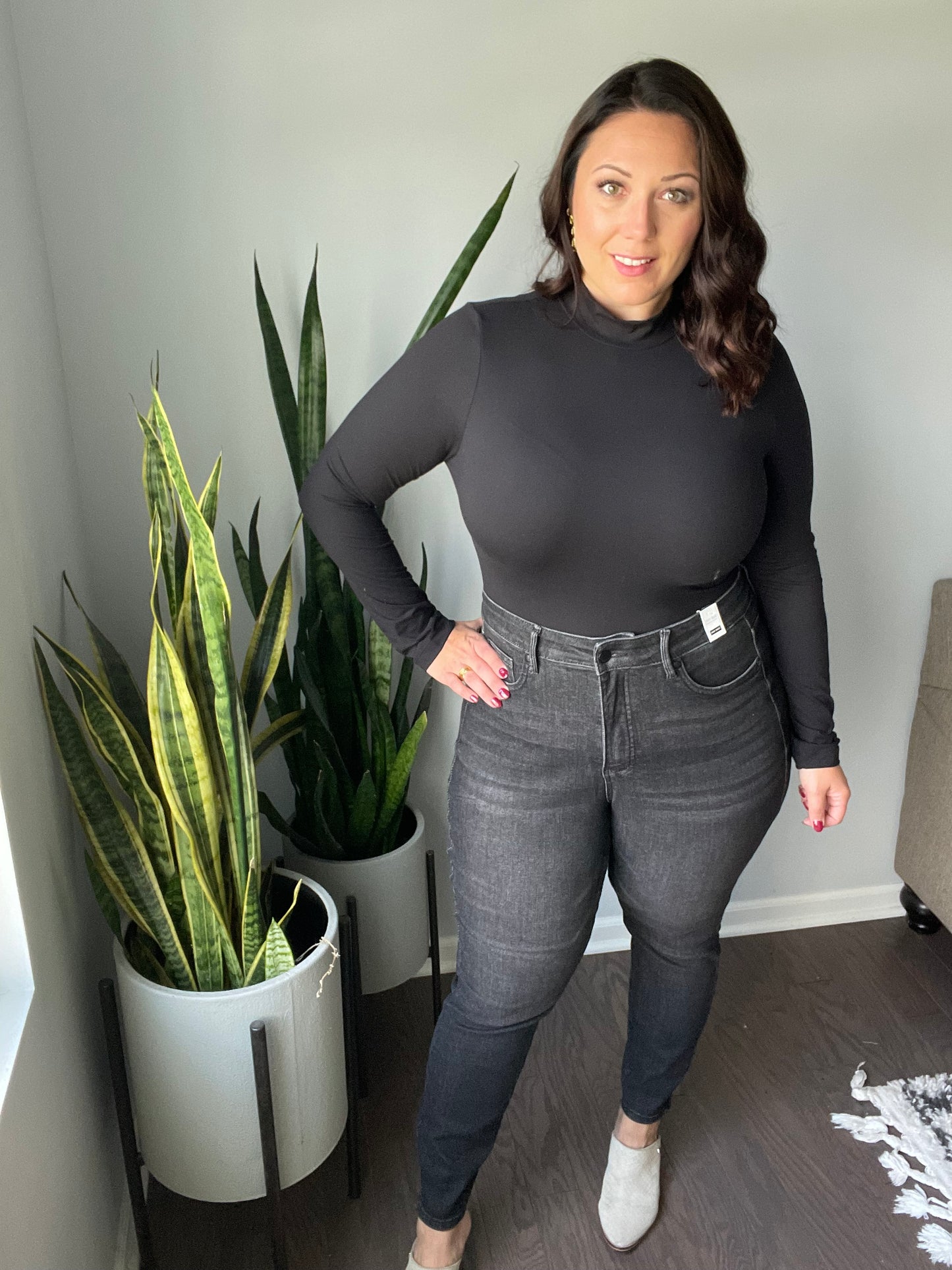 Take Me Higher Mega High Rise Tummy Control Skinny Jeans in Washed Black