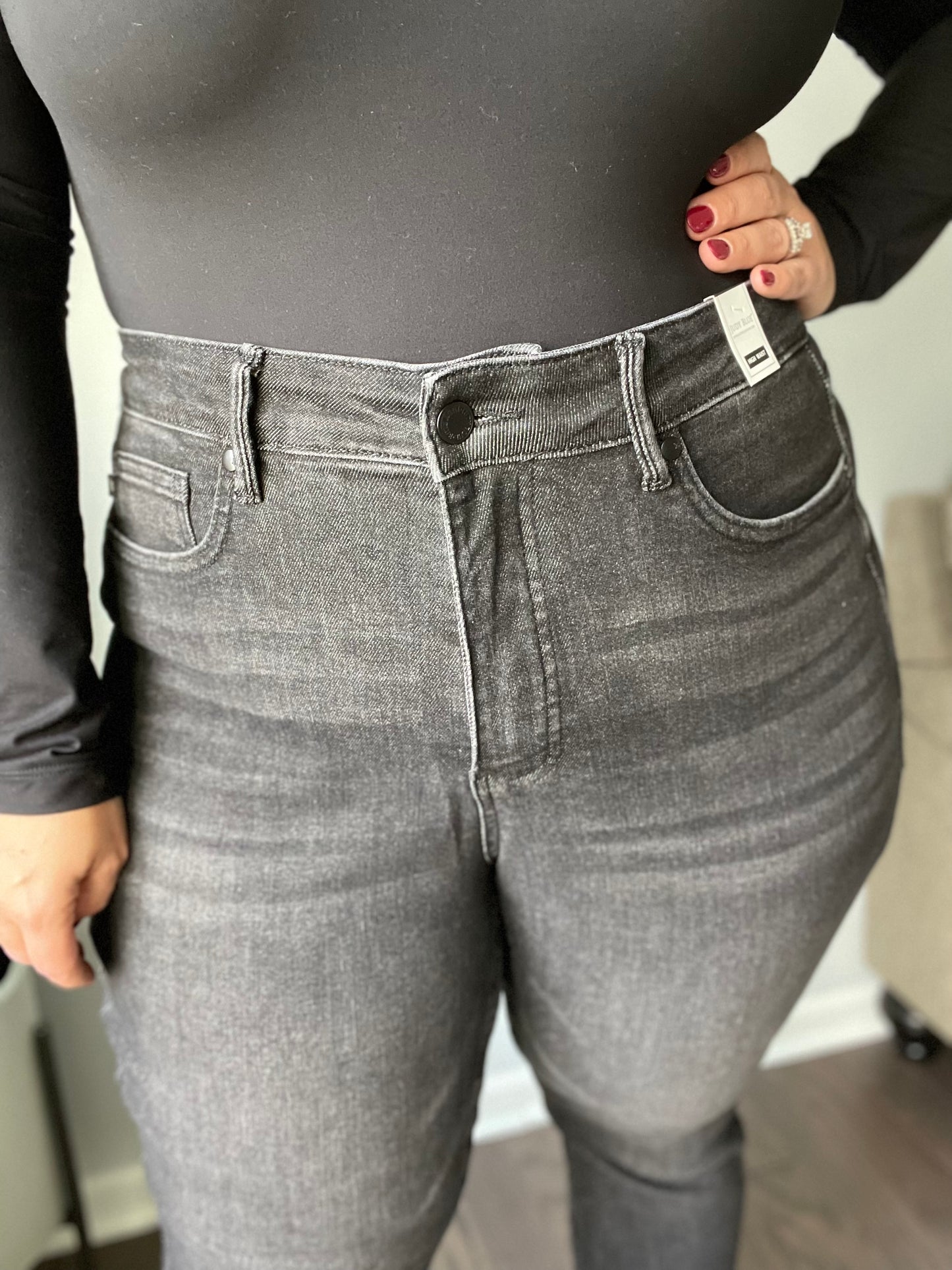 Take Me Higher Mega High Rise Tummy Control Skinny Jeans in Washed Black