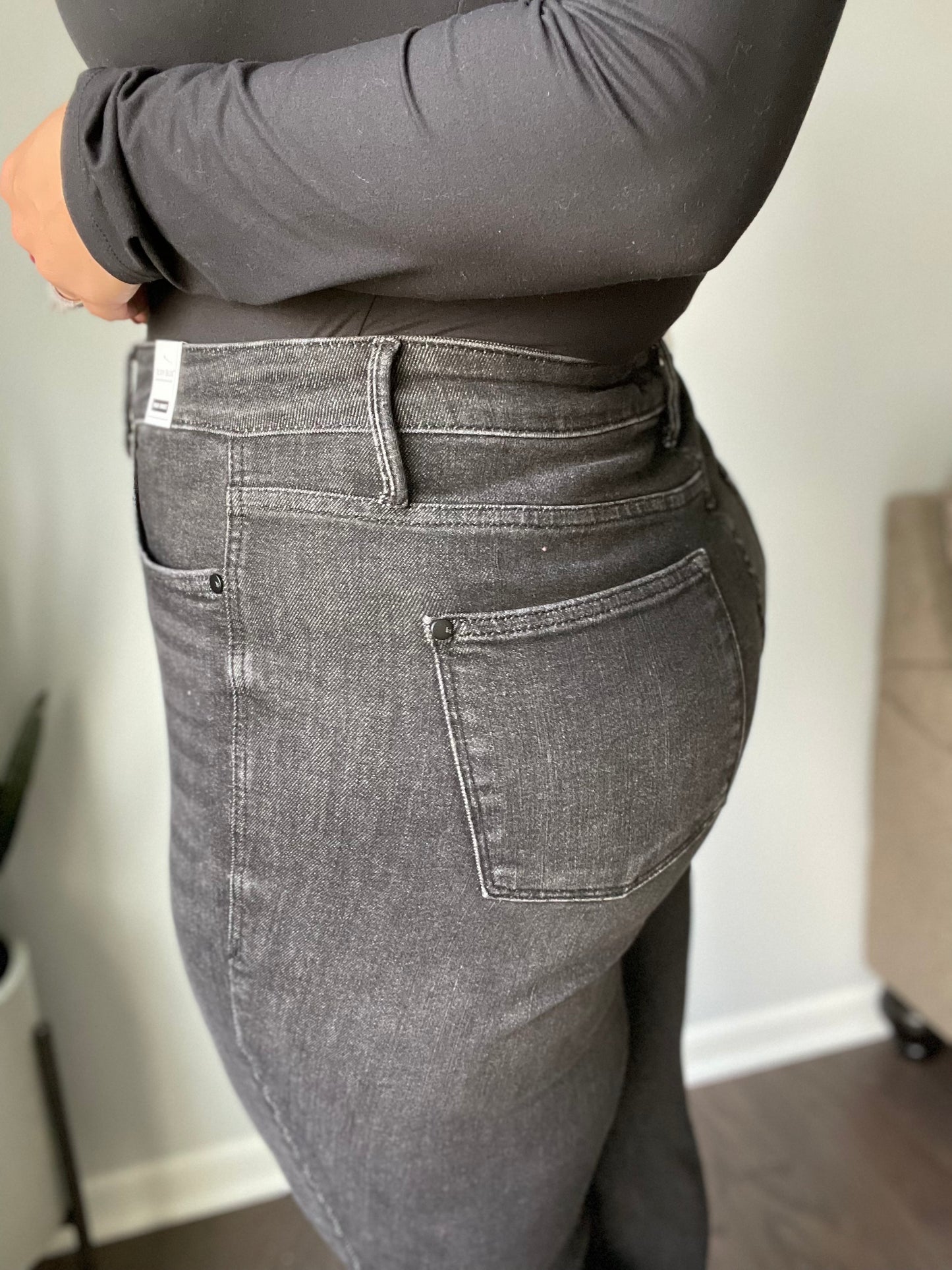 Take Me Higher Mega High Rise Tummy Control Skinny Jeans in Washed Black