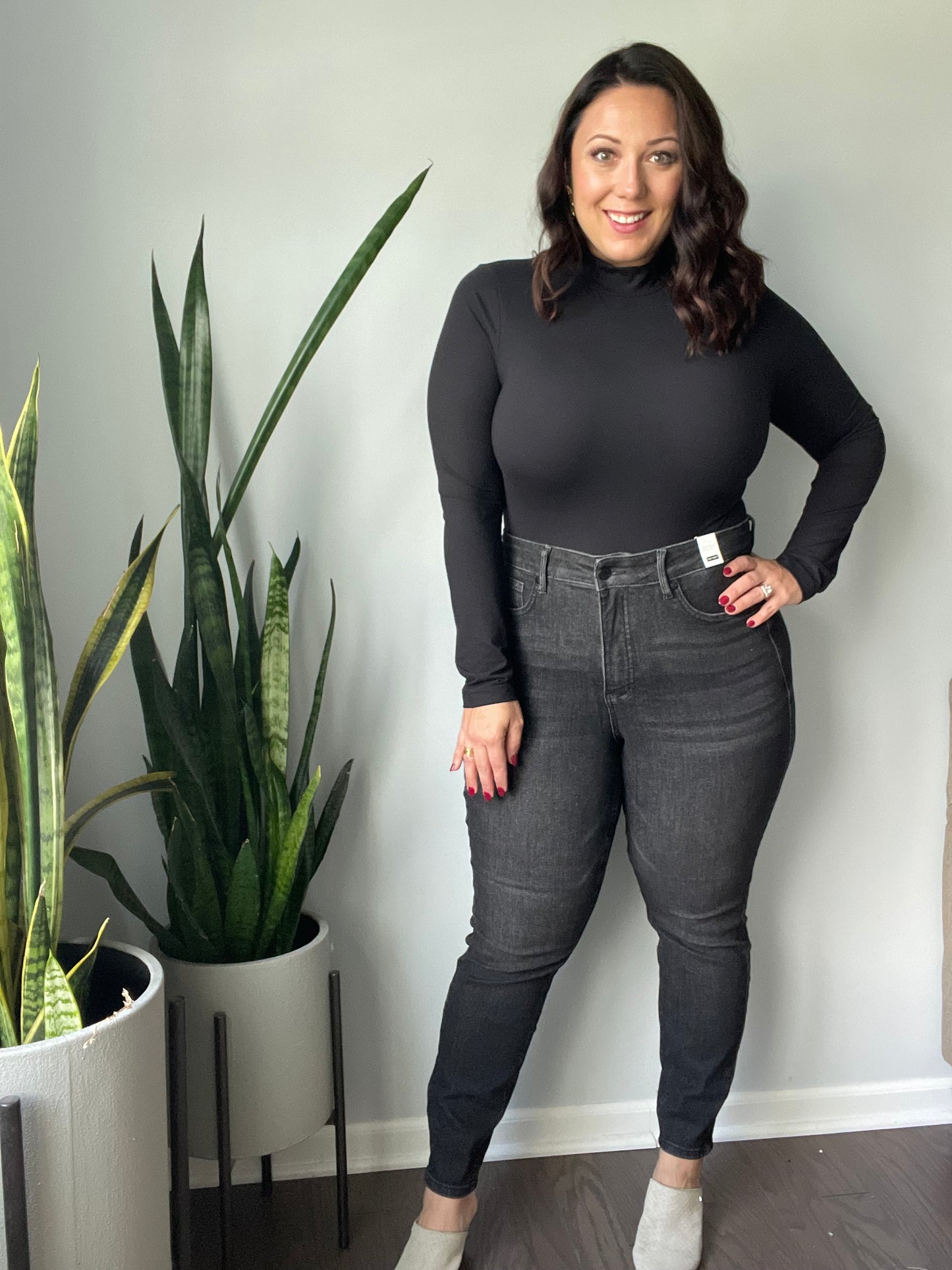 Take Me Higher Mega High Rise Tummy Control Skinny Jeans in Washed Black