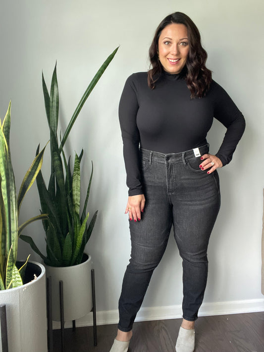 Take Me Higher Mega High Rise Tummy Control Skinny Jeans in Washed Black