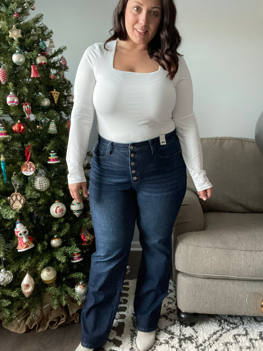 Coffee Break High Rise Button-Fly Straight Jeans