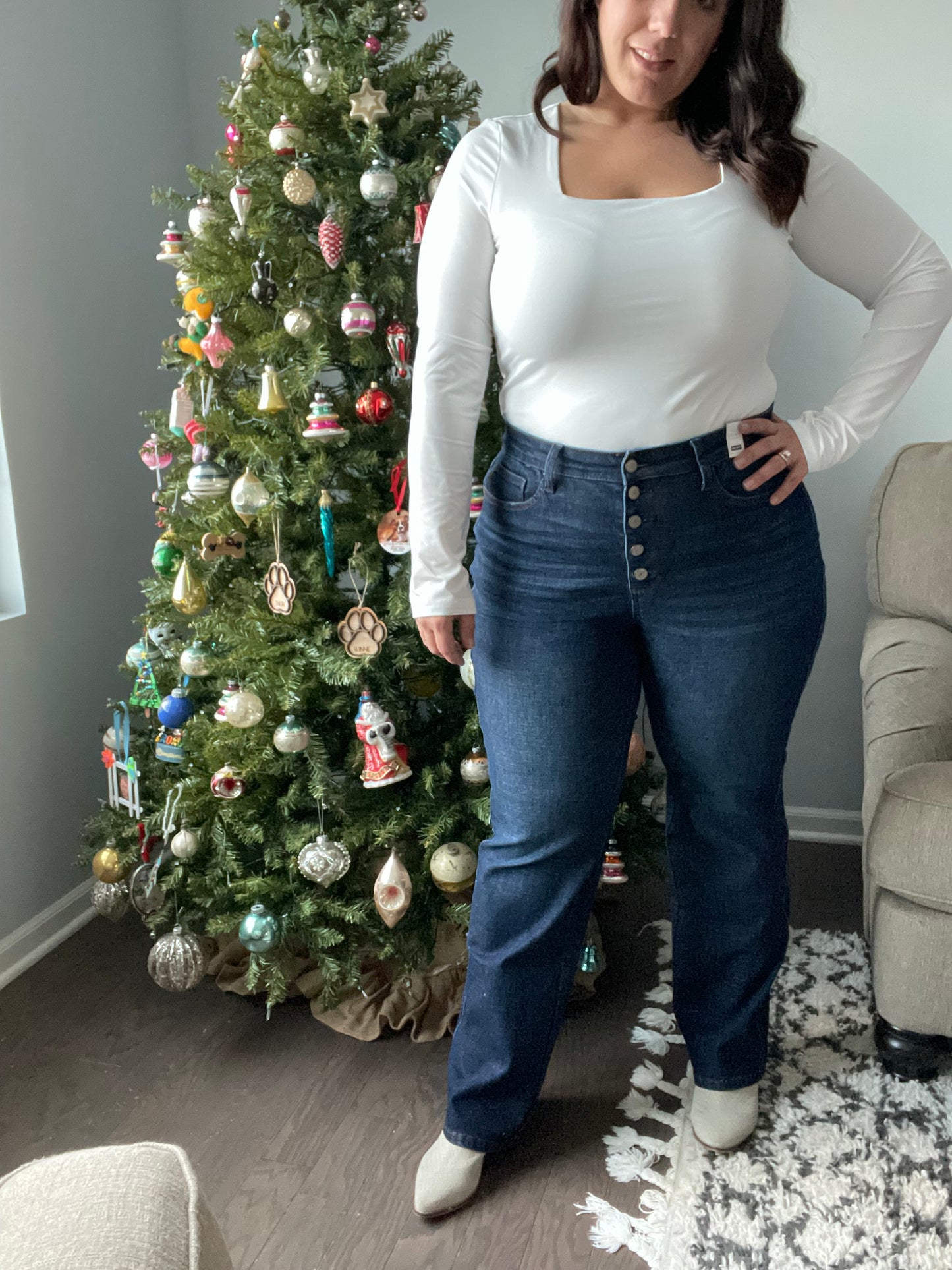 Coffee Break High Rise Button-Fly Straight Jeans