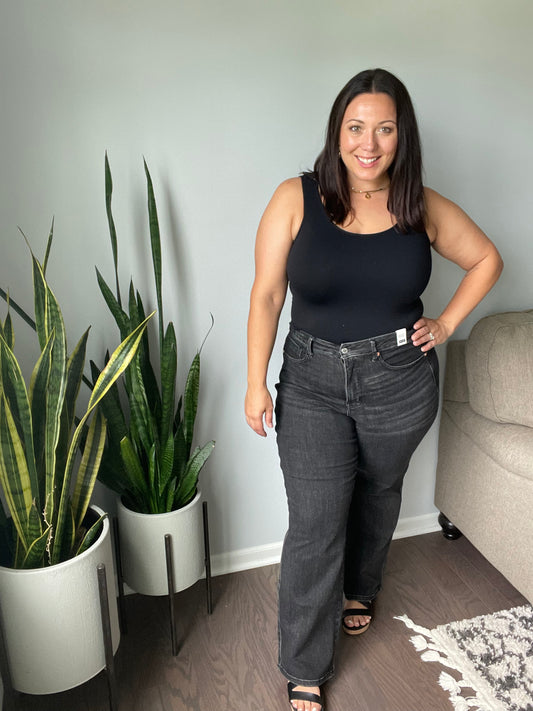 Joan High Rise Control Top Straight Jeans in Washed Black