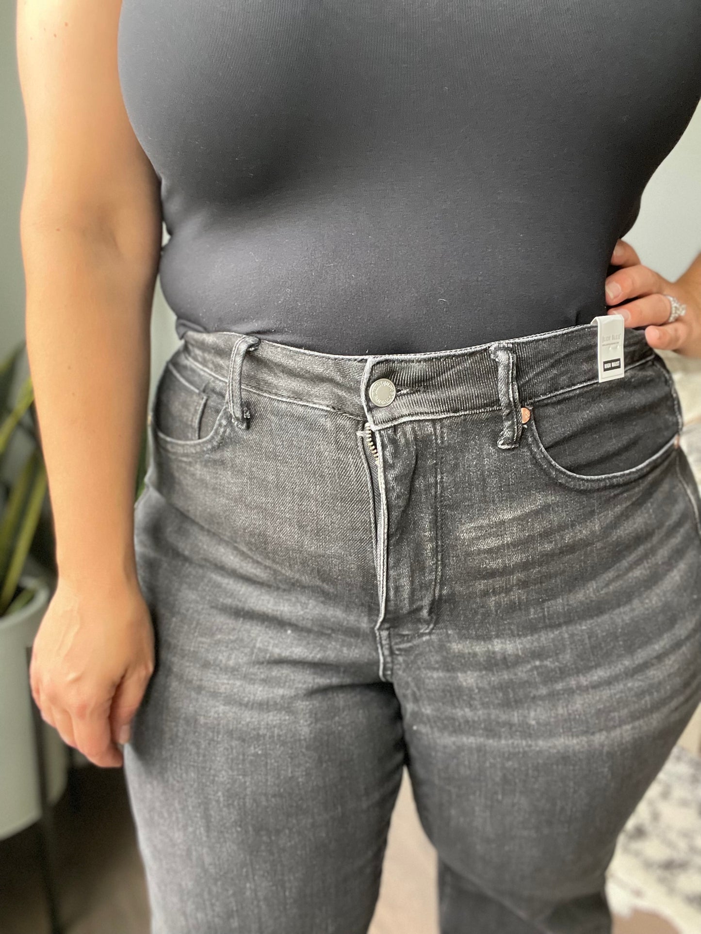 Joan High Rise Control Top Straight Jeans in Washed Black