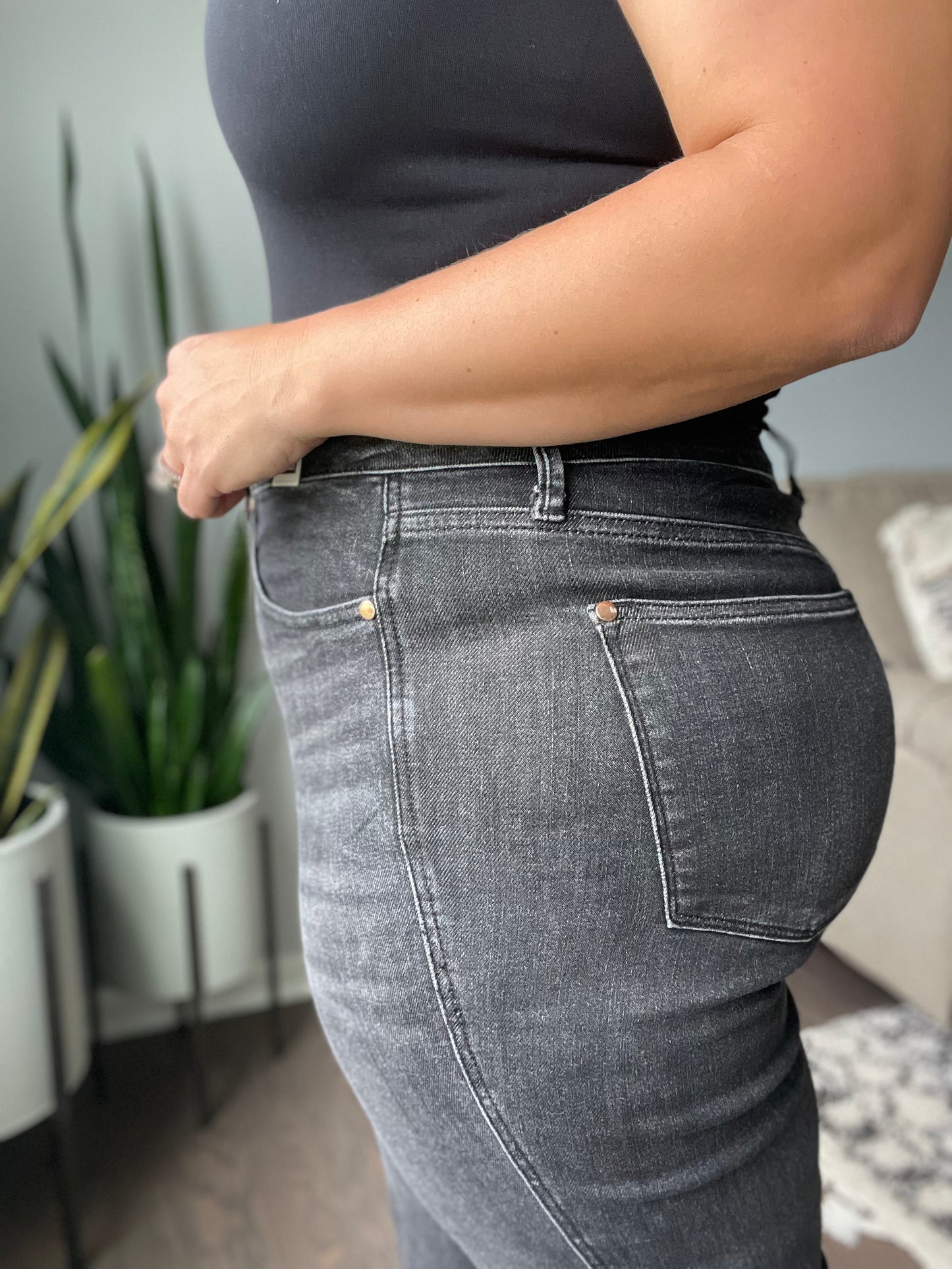 Joan High Rise Control Top Straight Jeans in Washed Black