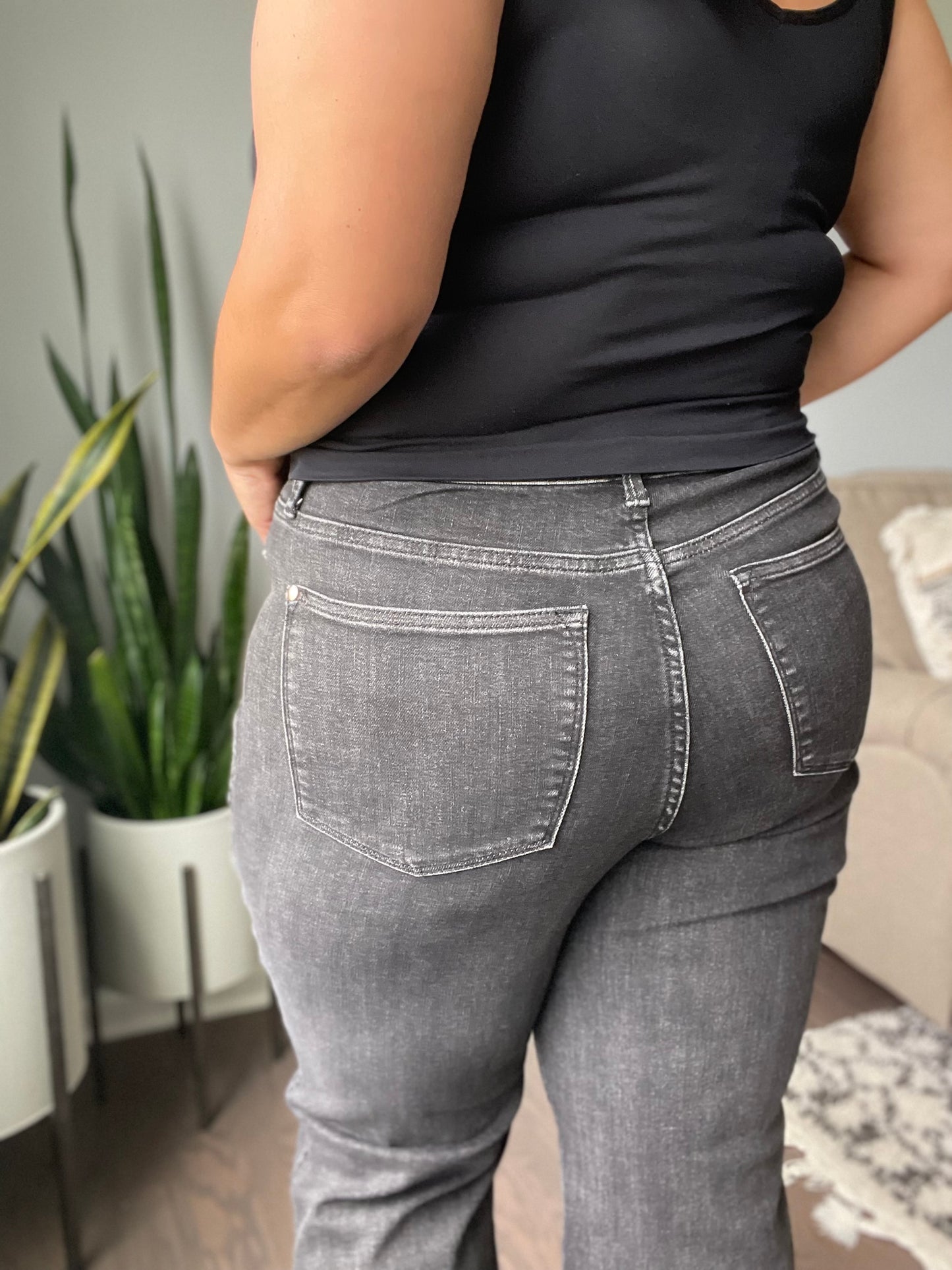 Joan High Rise Control Top Straight Jeans in Washed Black