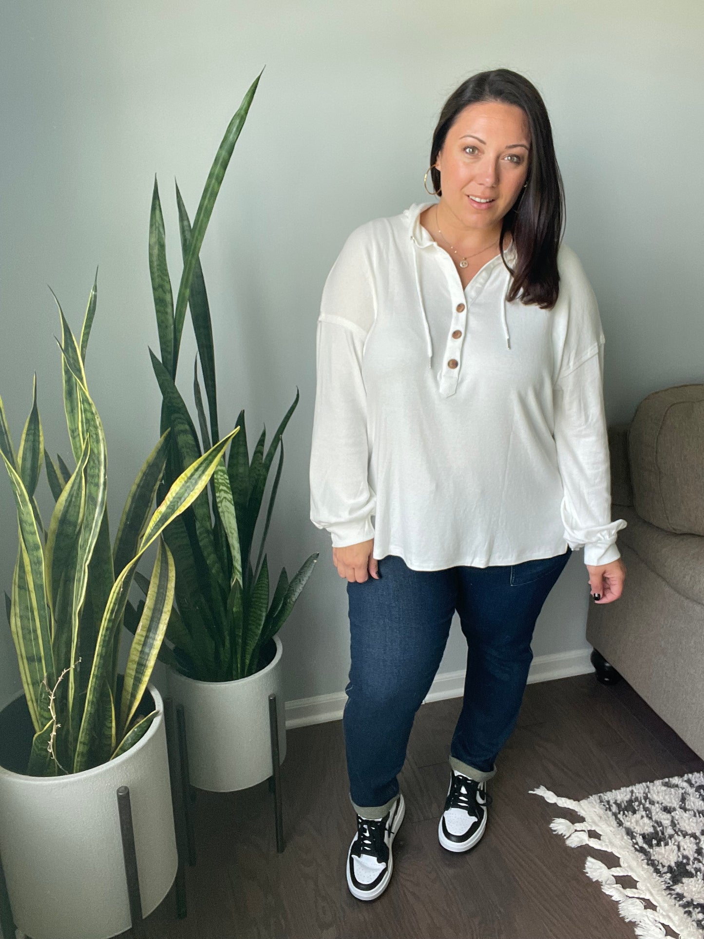Happier Now Henley Hoodie in Ivory