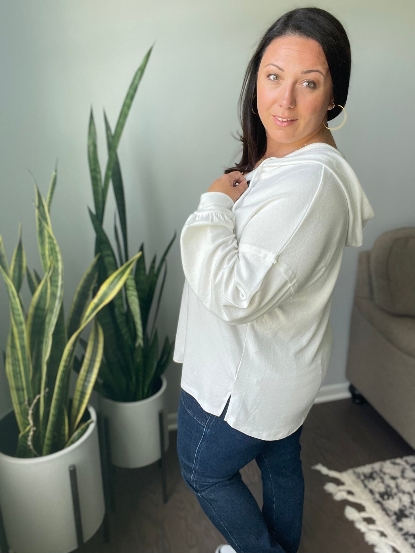 Happier Now Henley Hoodie in Ivory