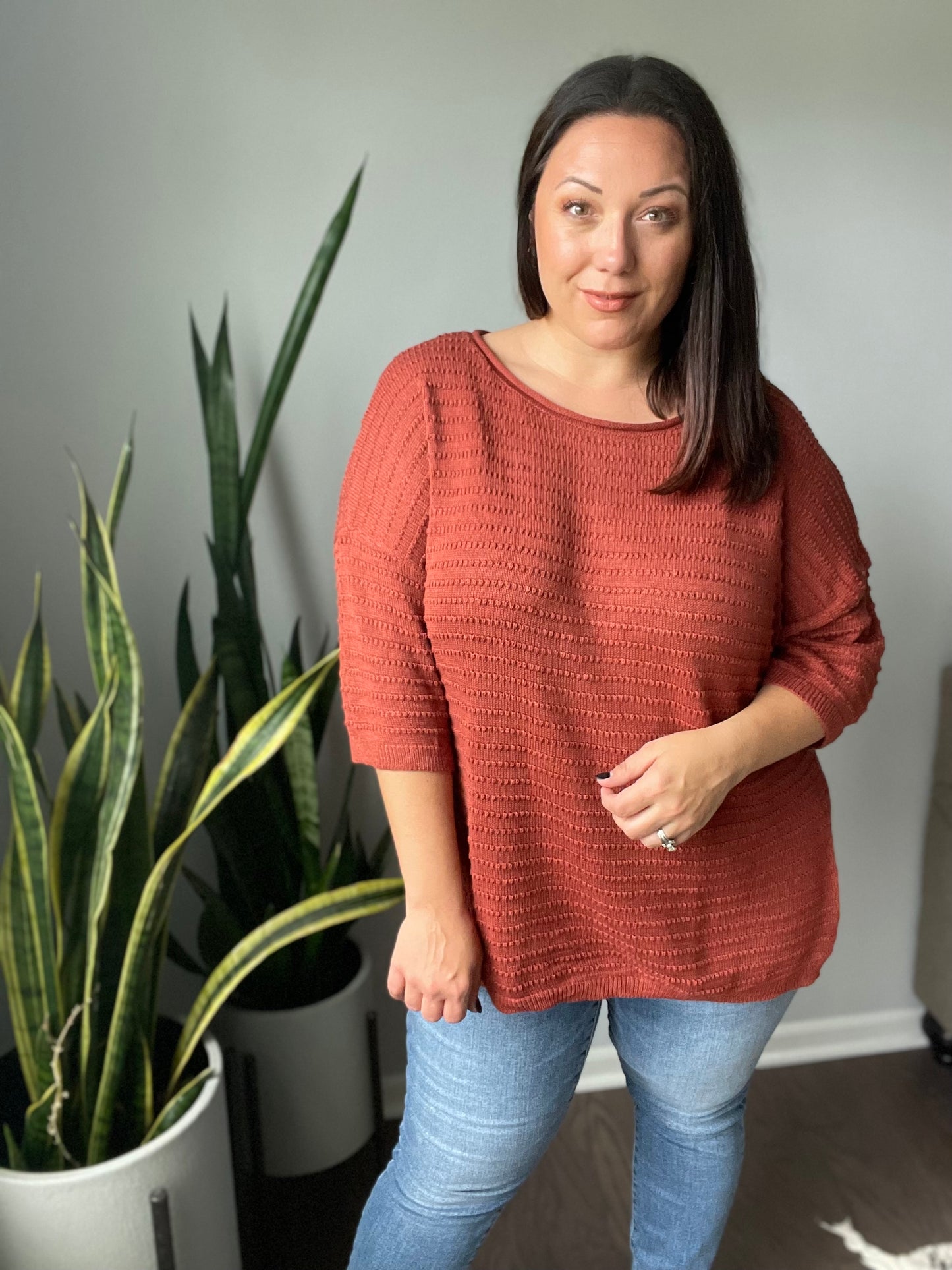Half Sleeve Oversize Knit Sweater in Rust