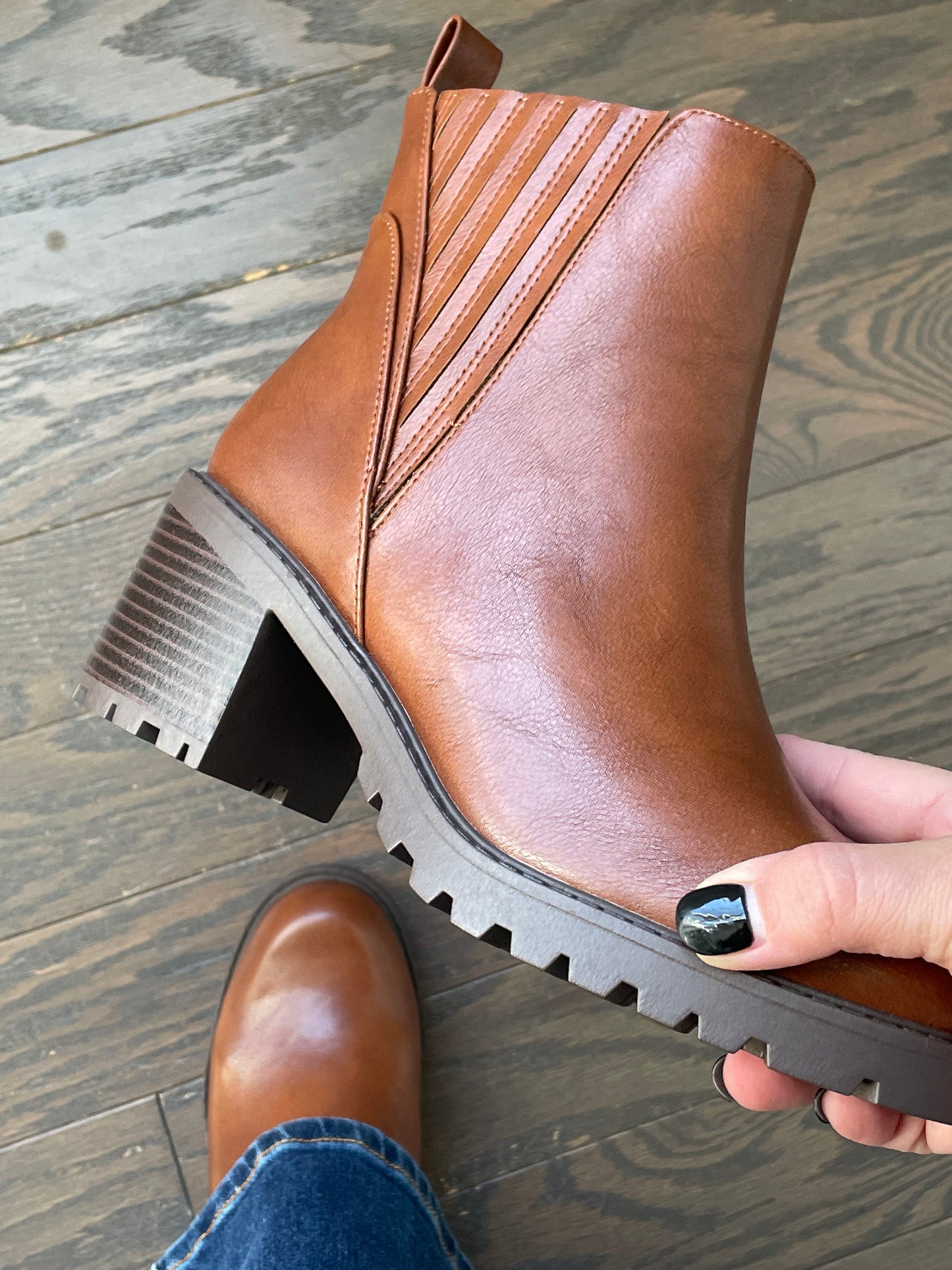 Pull On Lug Sole Boot in Cognac