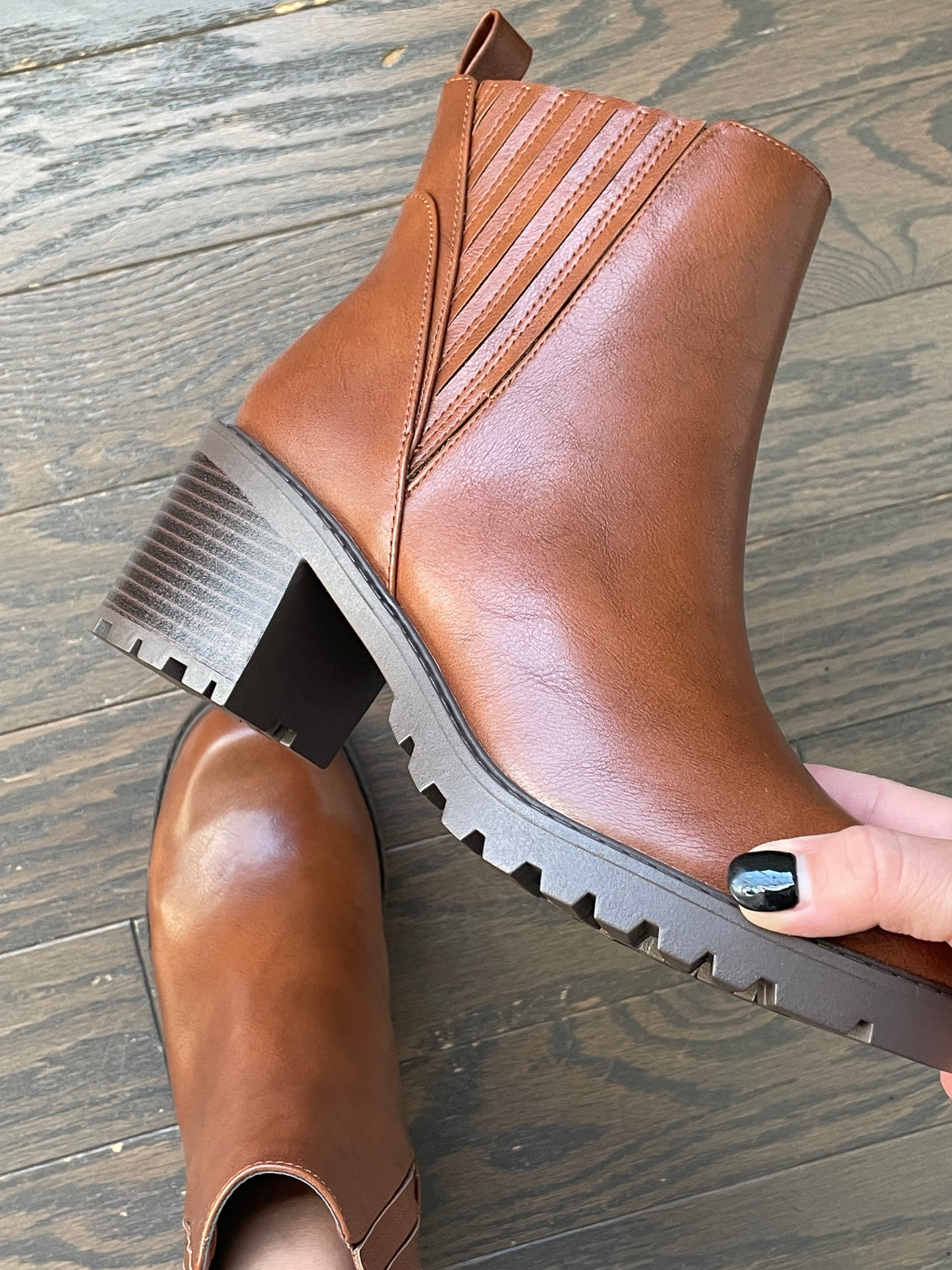 Pull On Lug Sole Boot in Cognac