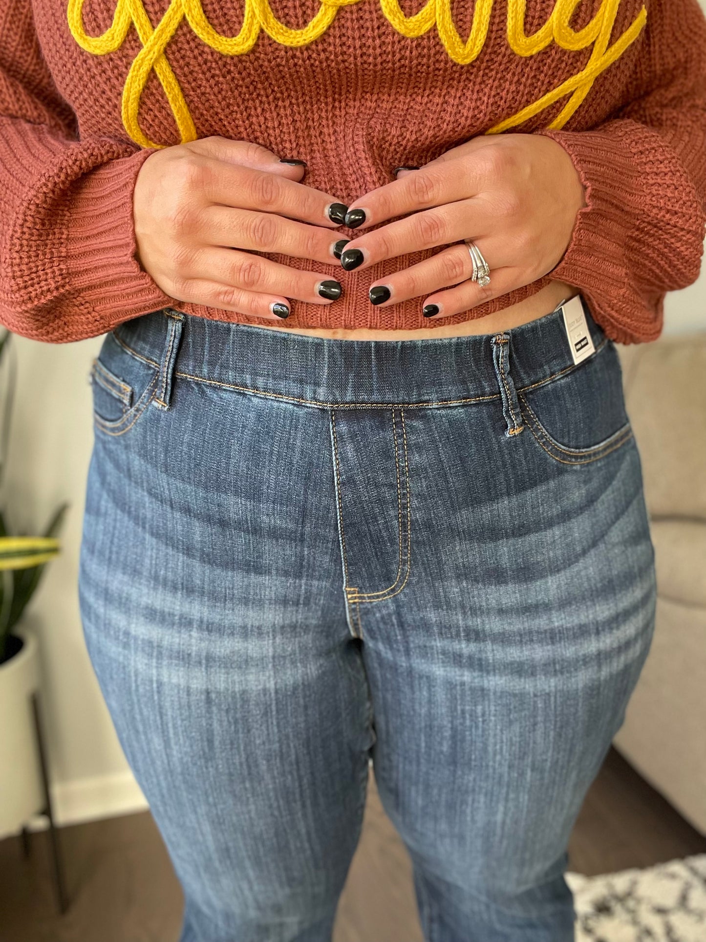 Turkey Day High Rise Pull On Double Cuff Slim Jeans (Tall/Long option)