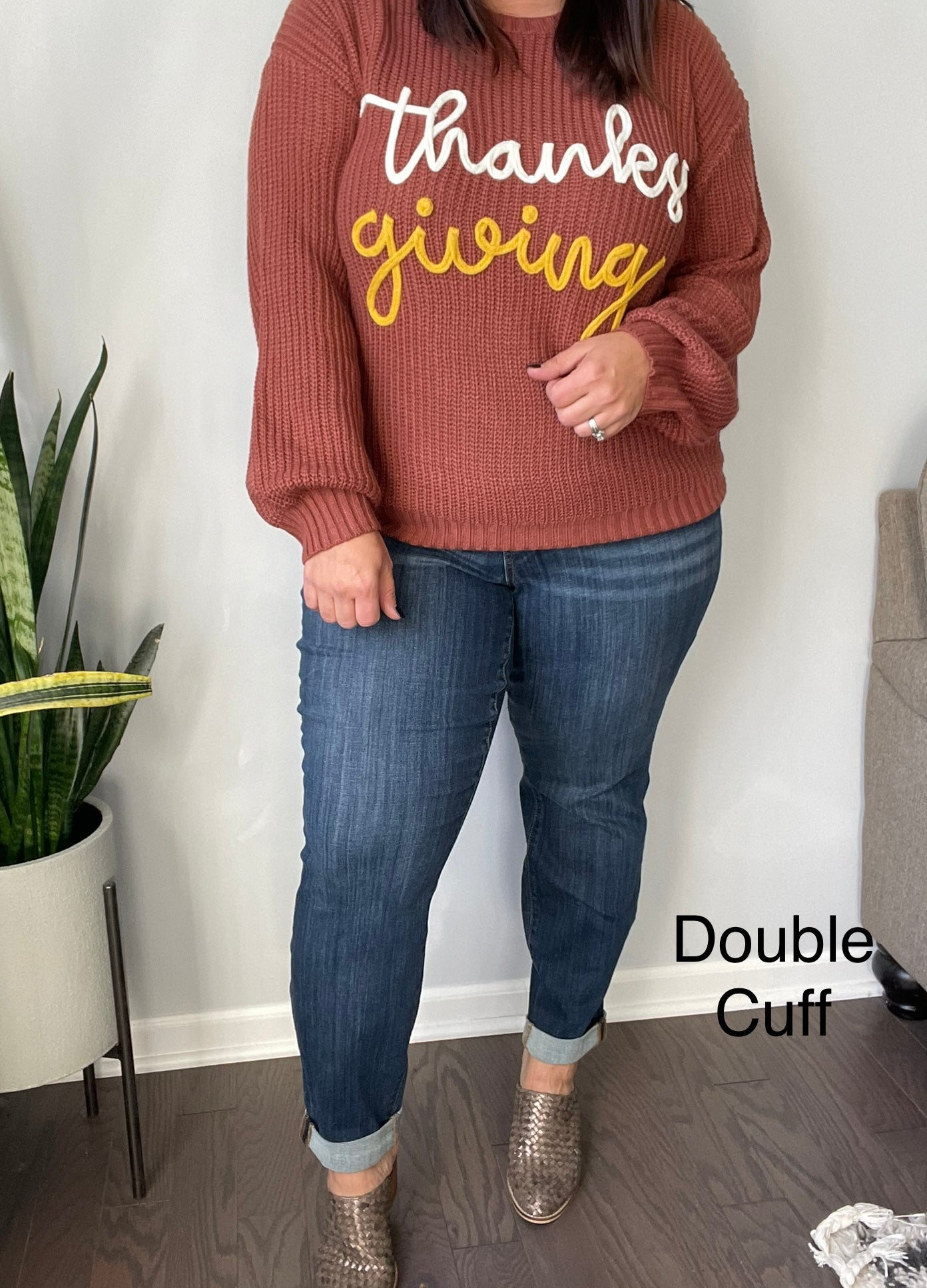 Turkey Day High Rise Pull On Double Cuff Slim Jeans (Tall/Long option)