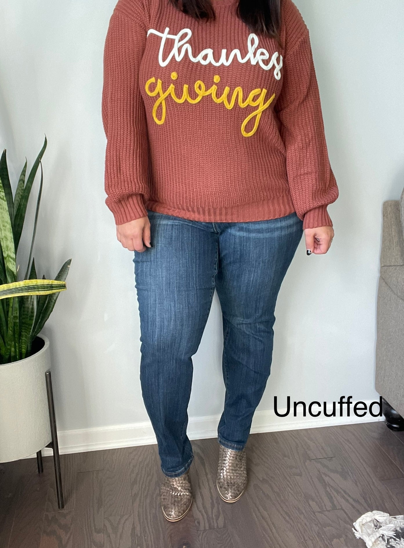 Turkey Day High Rise Pull On Double Cuff Slim Jeans (Tall/Long option)